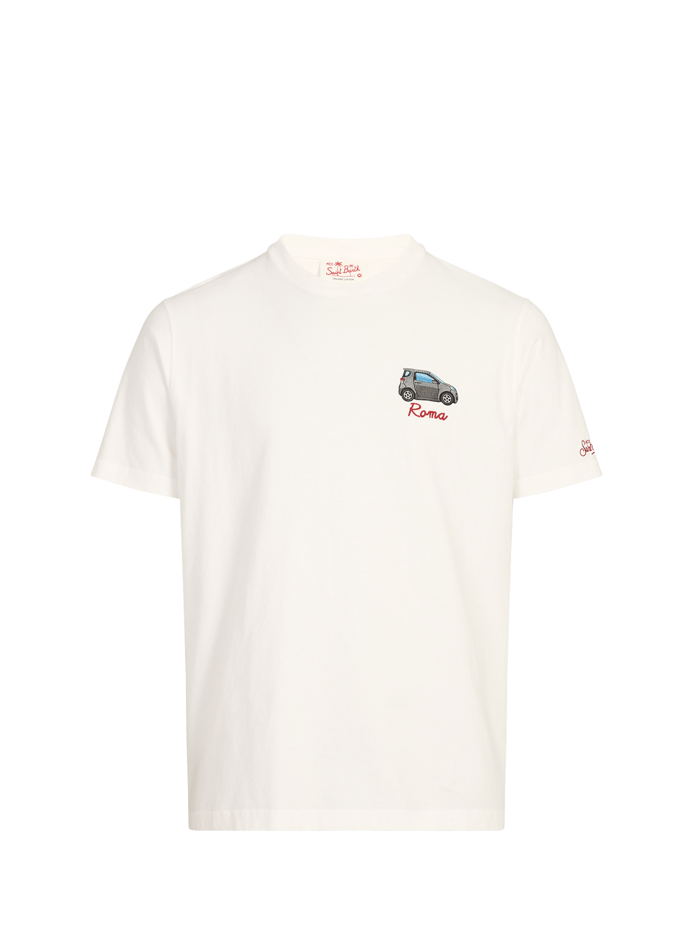 T-shirt brodé à col rond en coton MC2 SAINT BARTH Beige