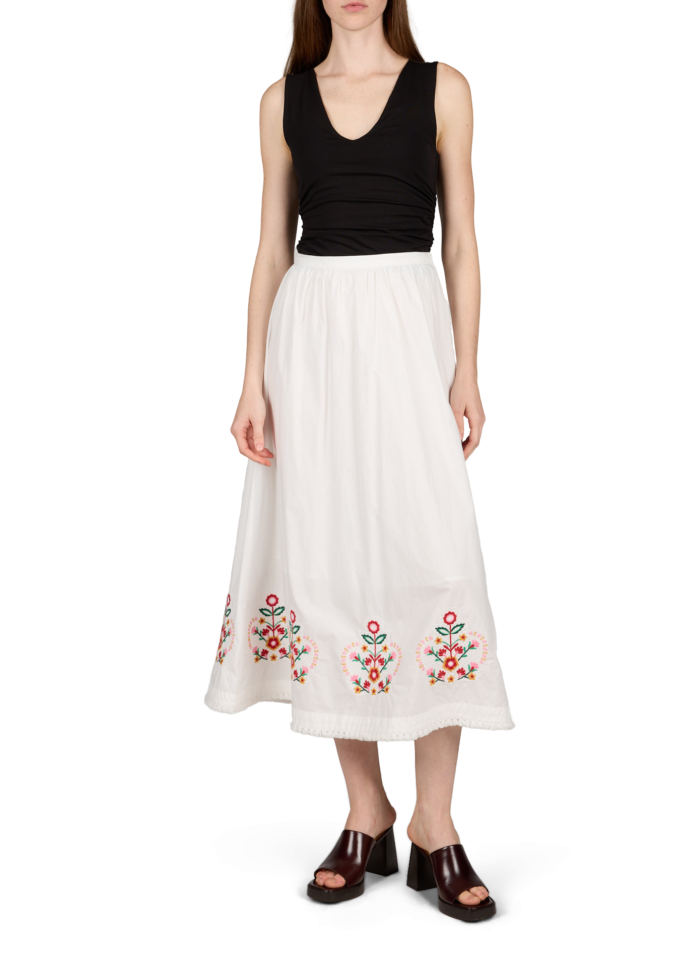Long floral cotton Paola maxi skirt LOUISE MISHA White