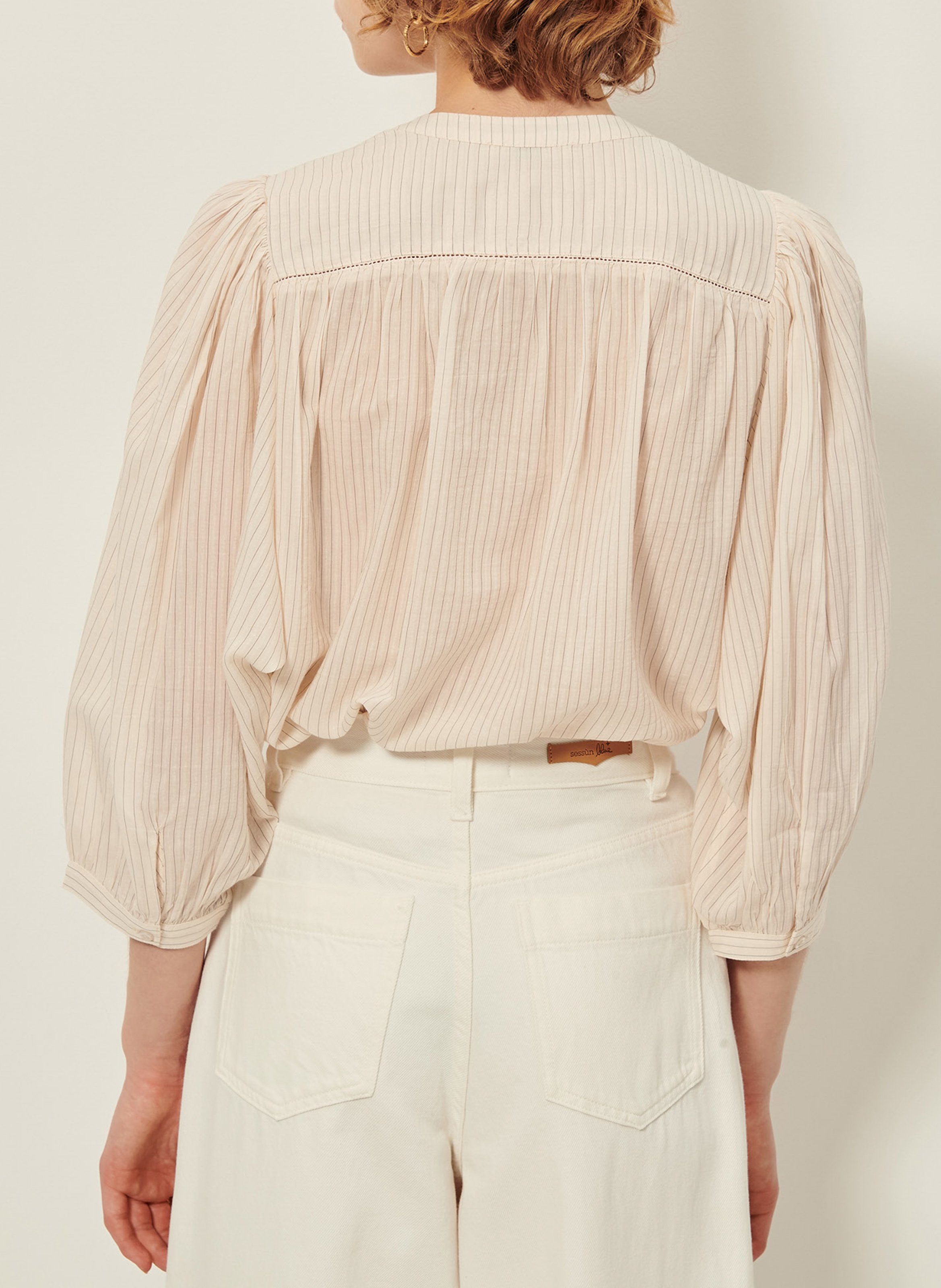Chemise ample col mao en coton mélangé Savi SESSUN Beige