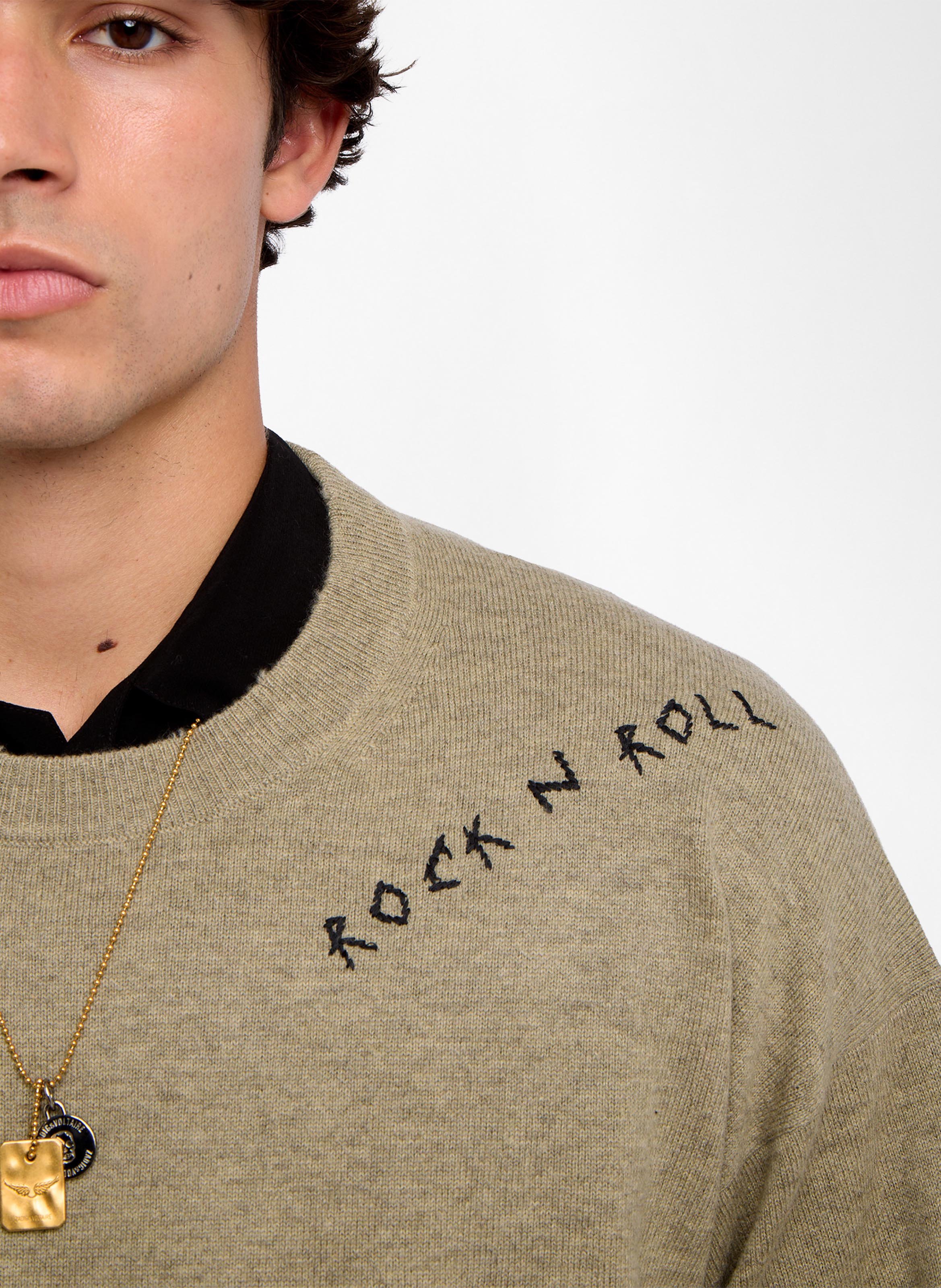 Marko embroidered round neck straight wool and cashmere sweater ZADIG&VOLTAIRE Green