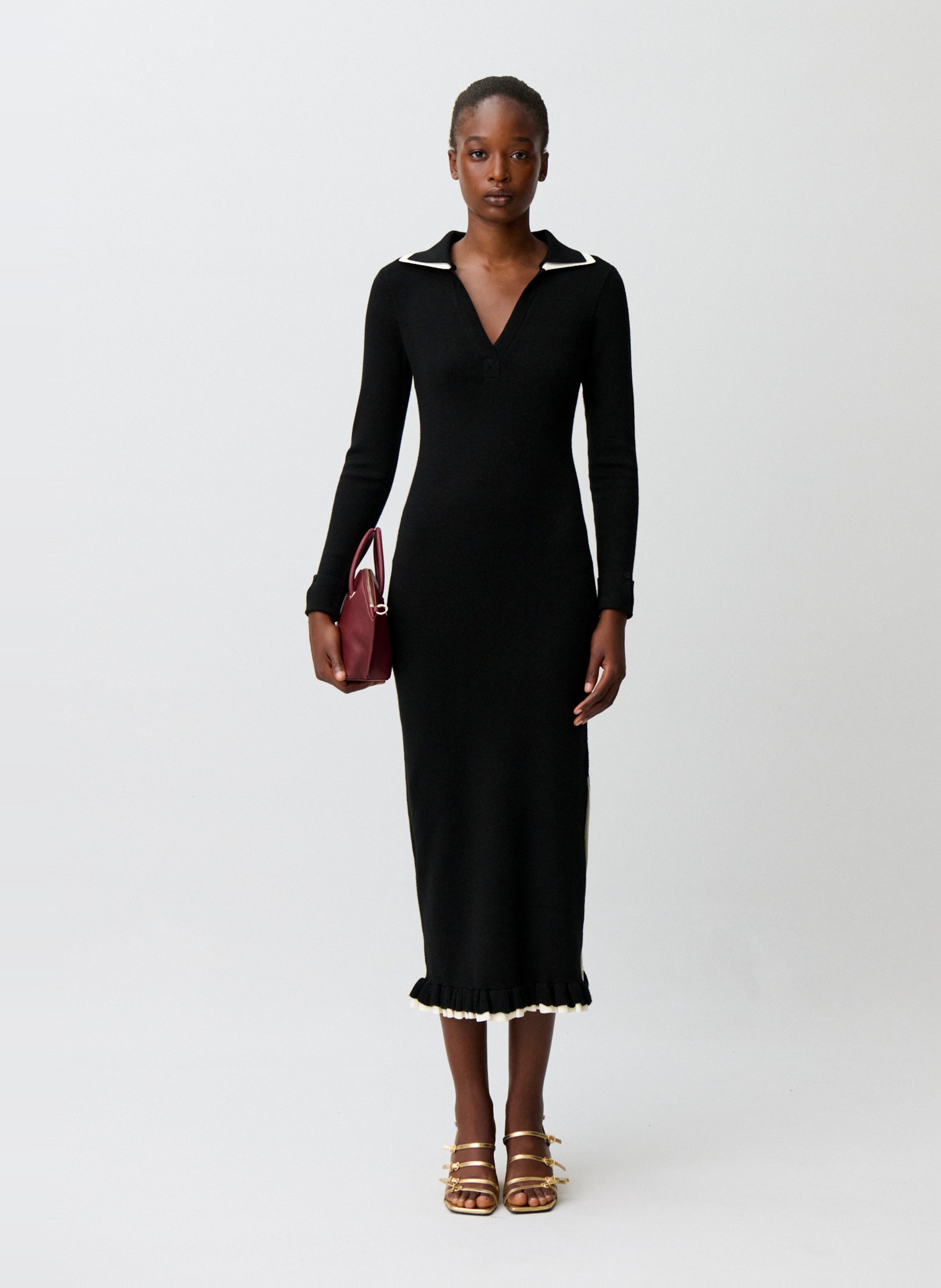 Robe longue moulante encolure v CLAUDIE PIERLOT Noir