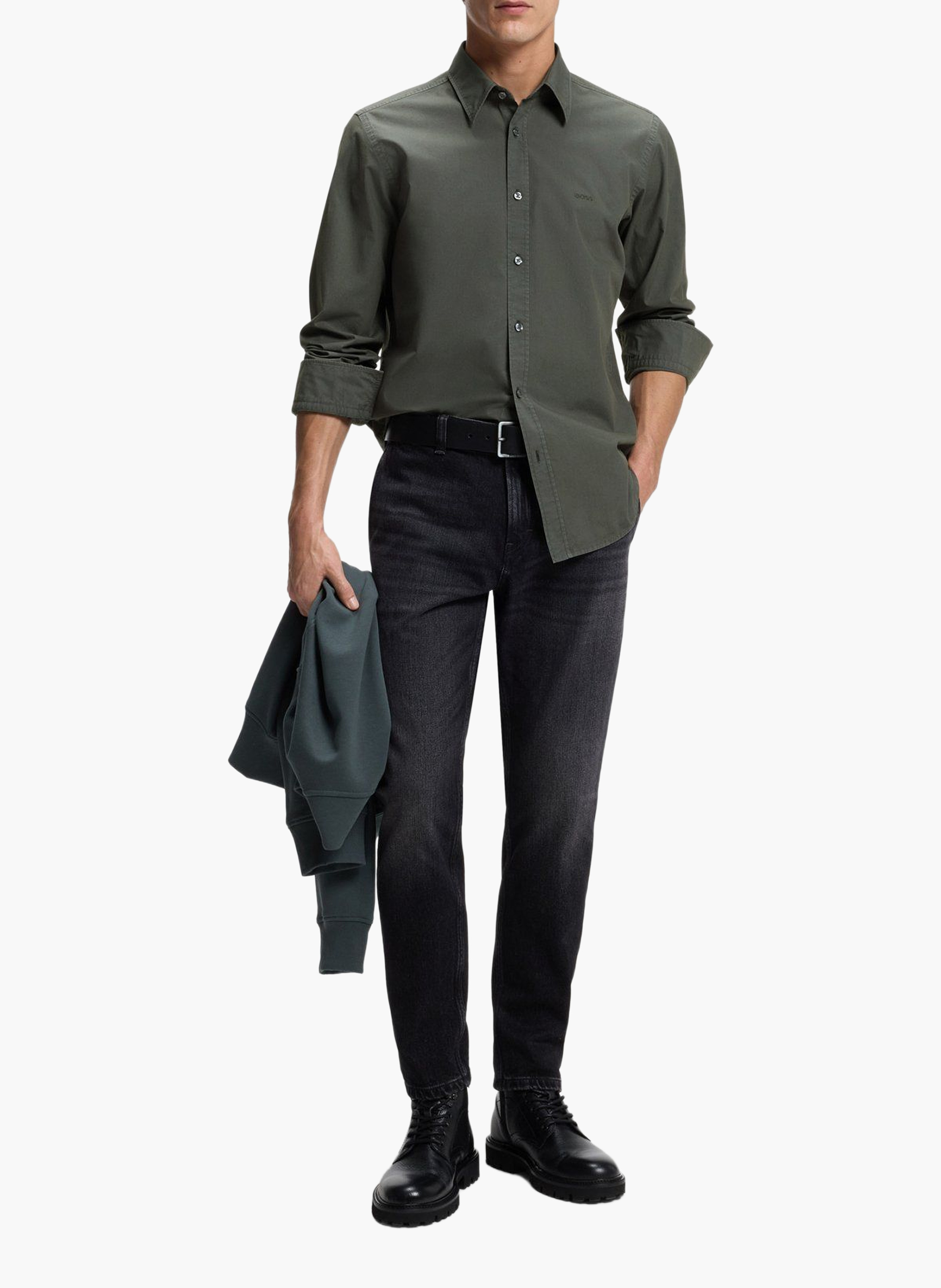Chemise regular en coton BOSS Kaki