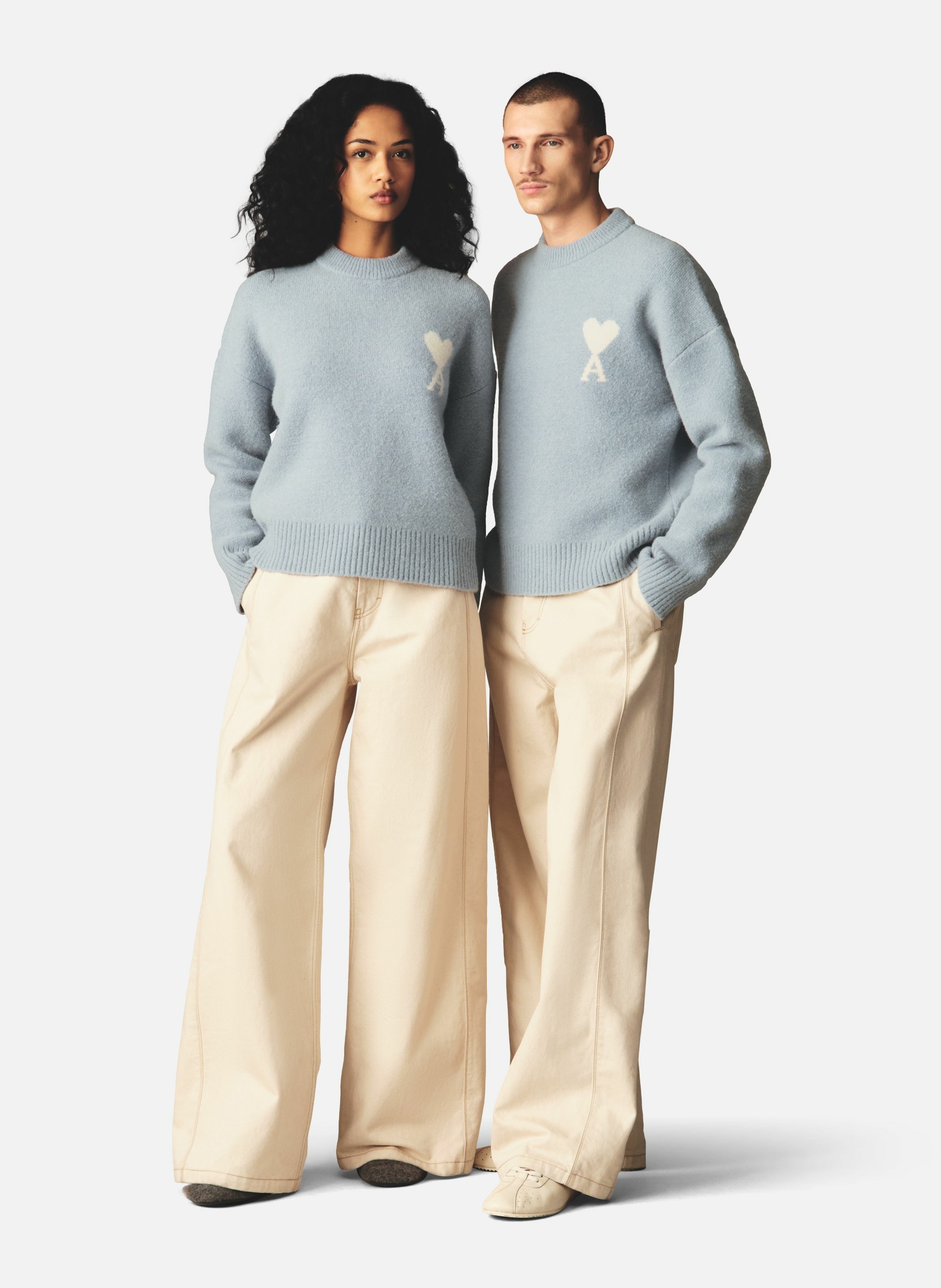 Pull col rond ami de coeur en alpaga unisexe AMI PARIS Bleu