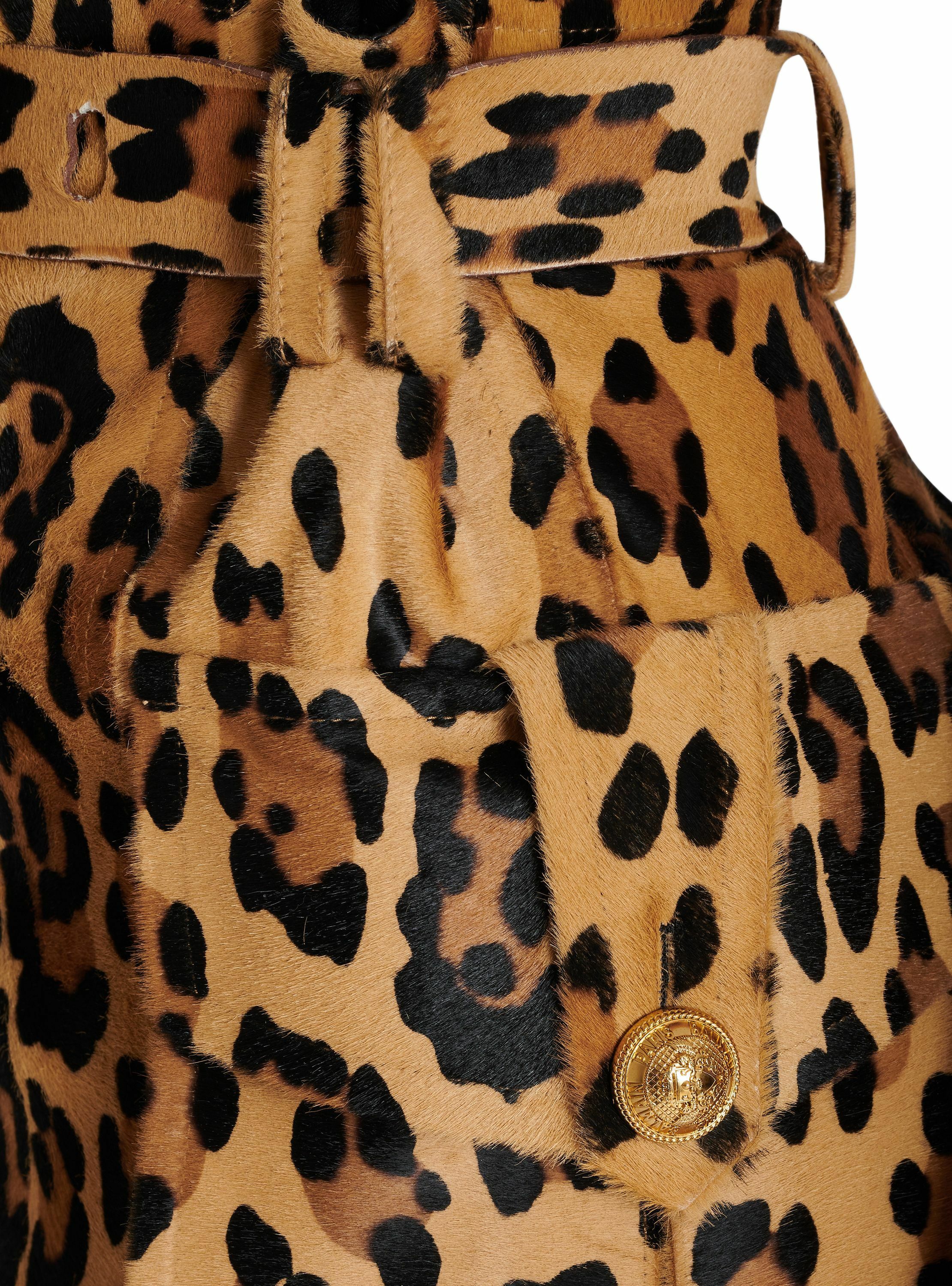 Jupe midi en cuir façon pony imprimé motif léopard BALMAIN Multicolore