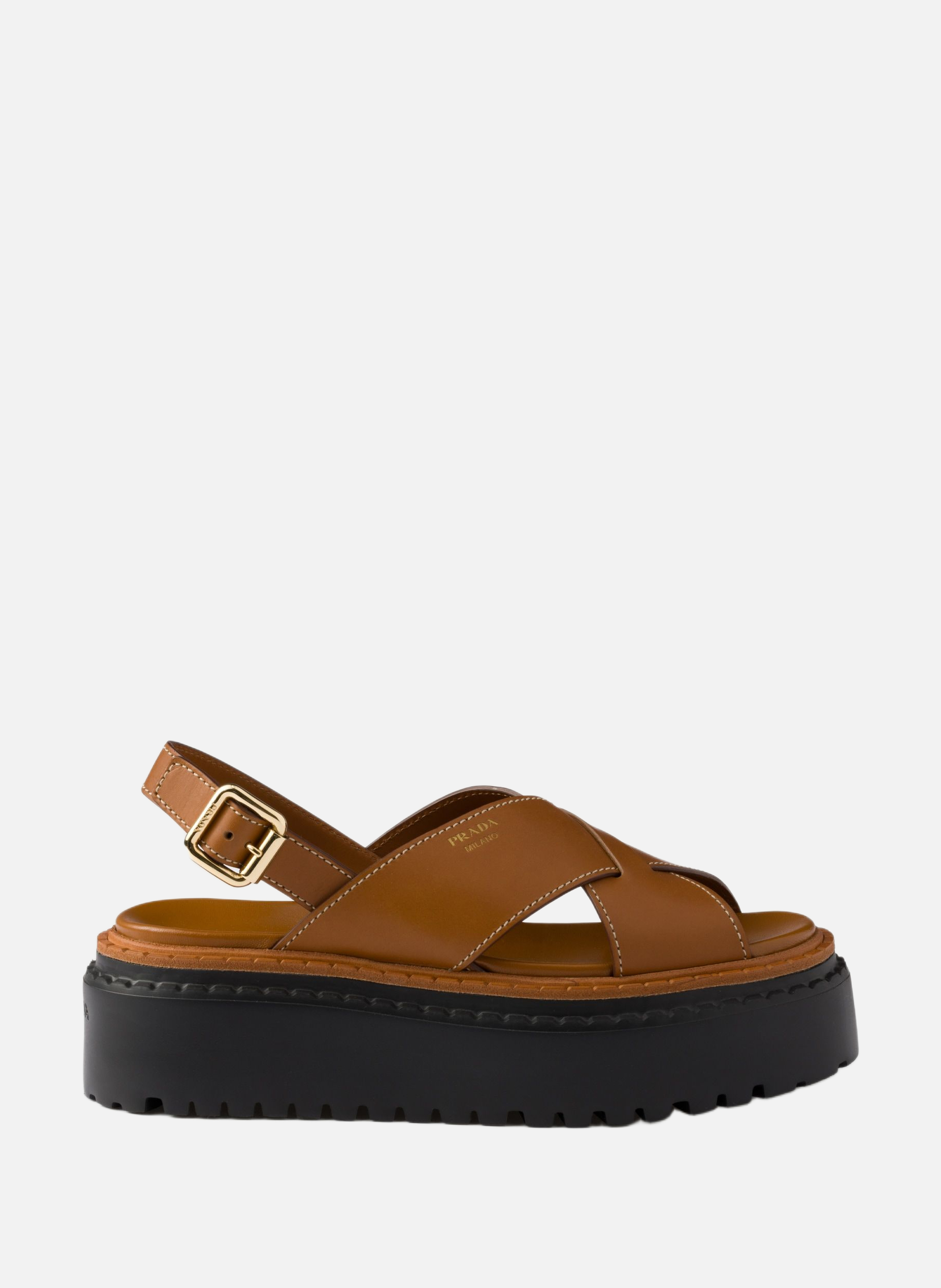 PRADA Sandales croisées en cuir Marron