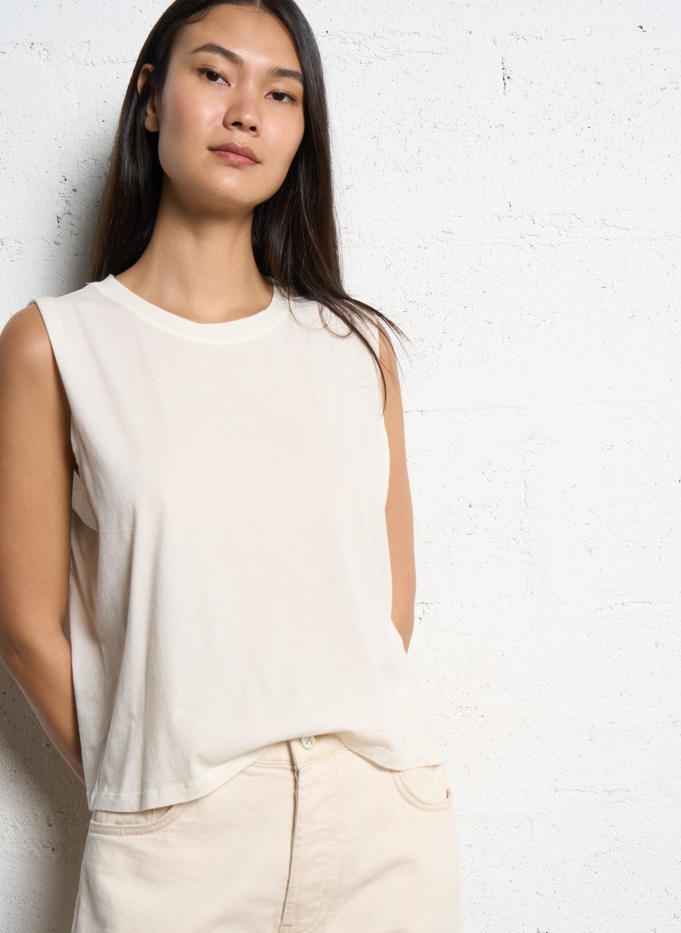 Tee-shirt sans manches en coton shava Beige
