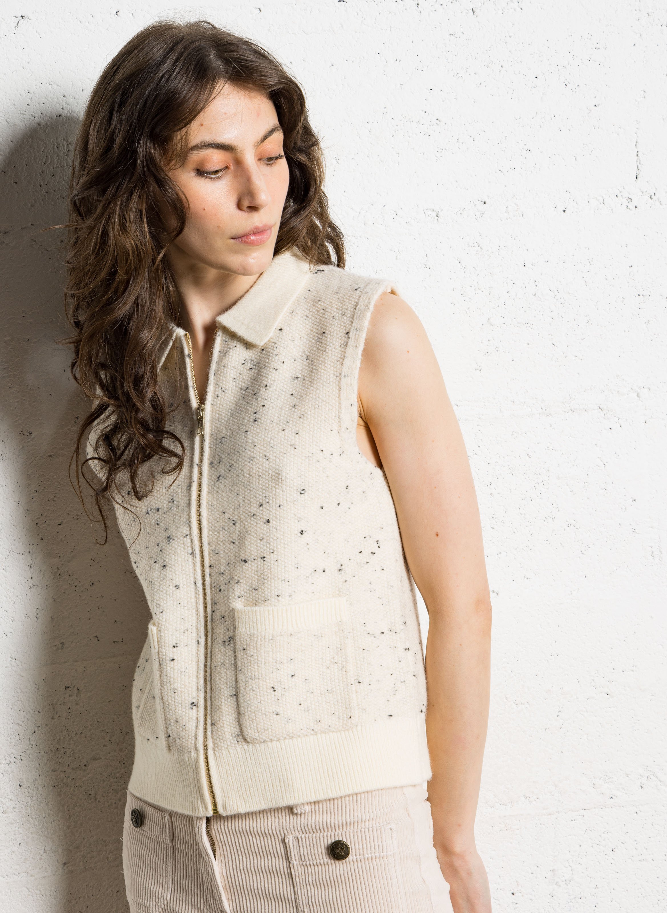 MAISON 123 Gilet zippé col classique benji Beige