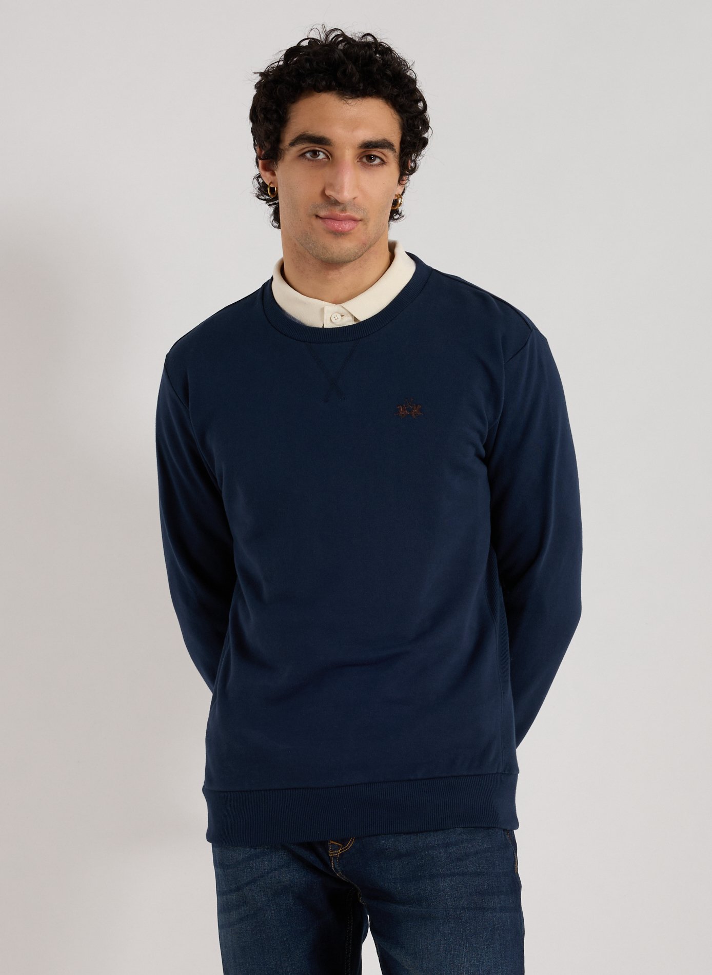 LA MARTINA Straight round neck cotton sweater Blue