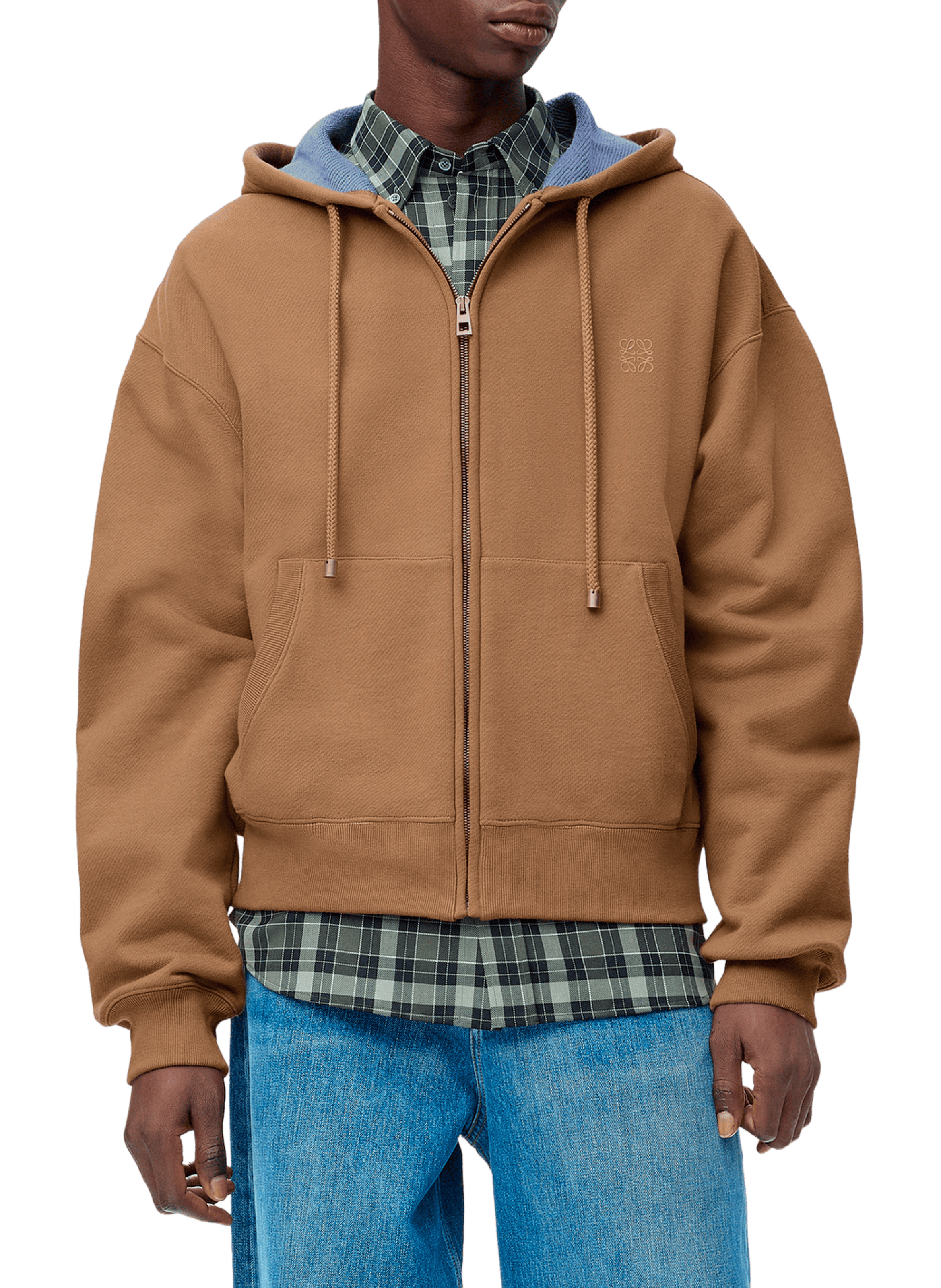 LOEWE Sweatshirt à capuche zippé en coton mlélangé Beige