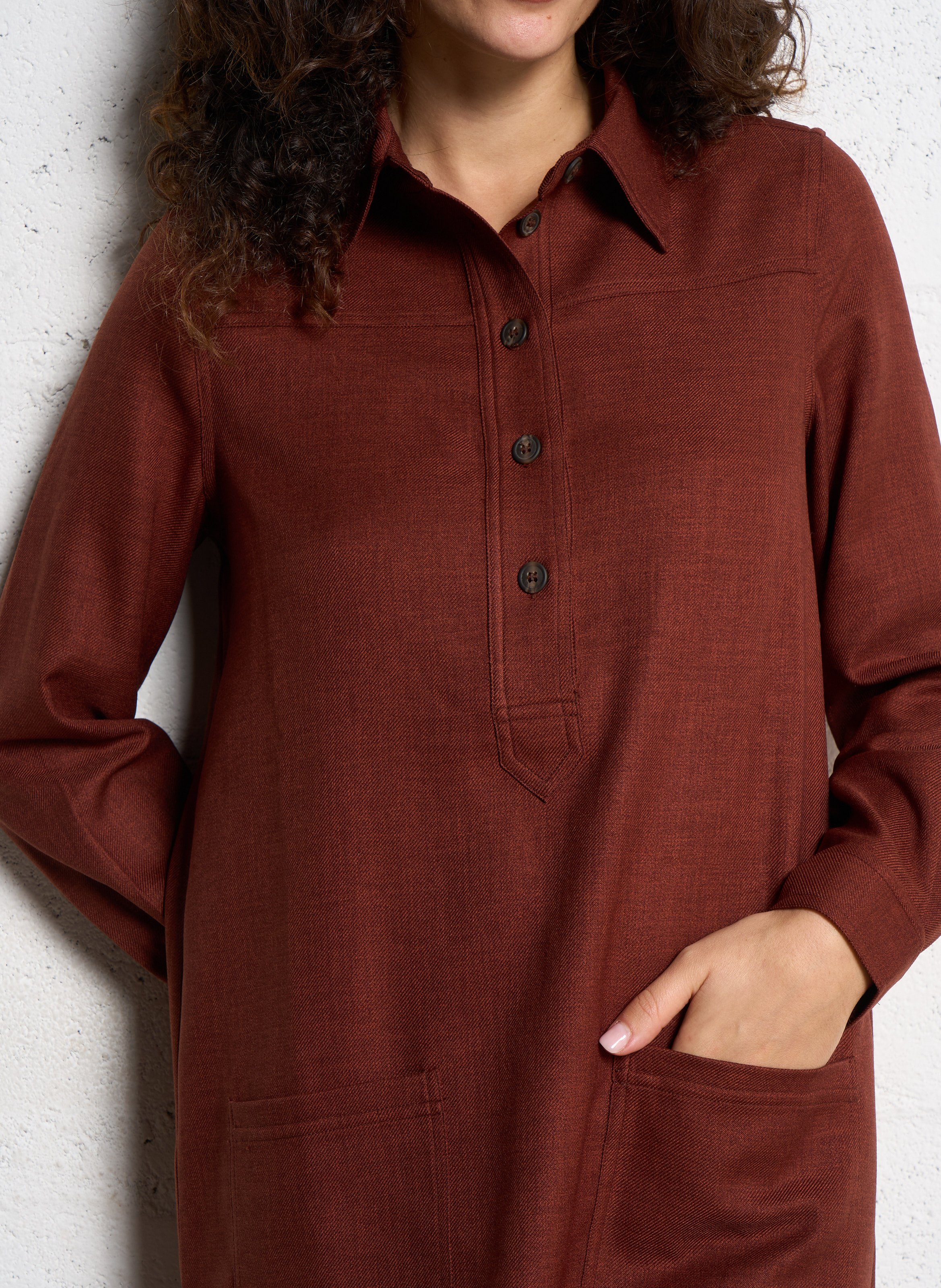 Robe droite unie à col polo boutonné rise MAISON 123 Rouge