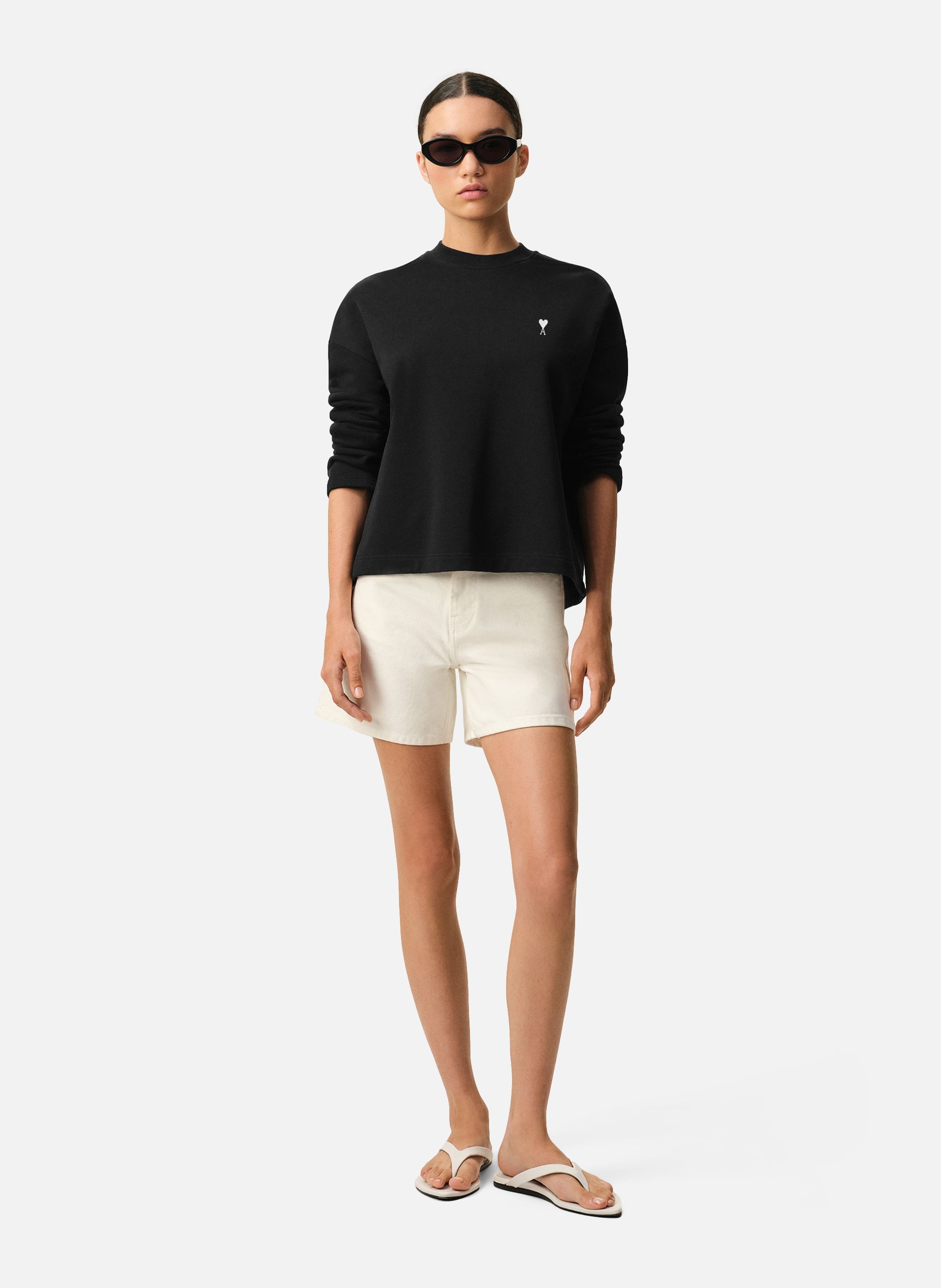 Sweatshirt ami de coeur contrasté en coton AMI PARIS Noir