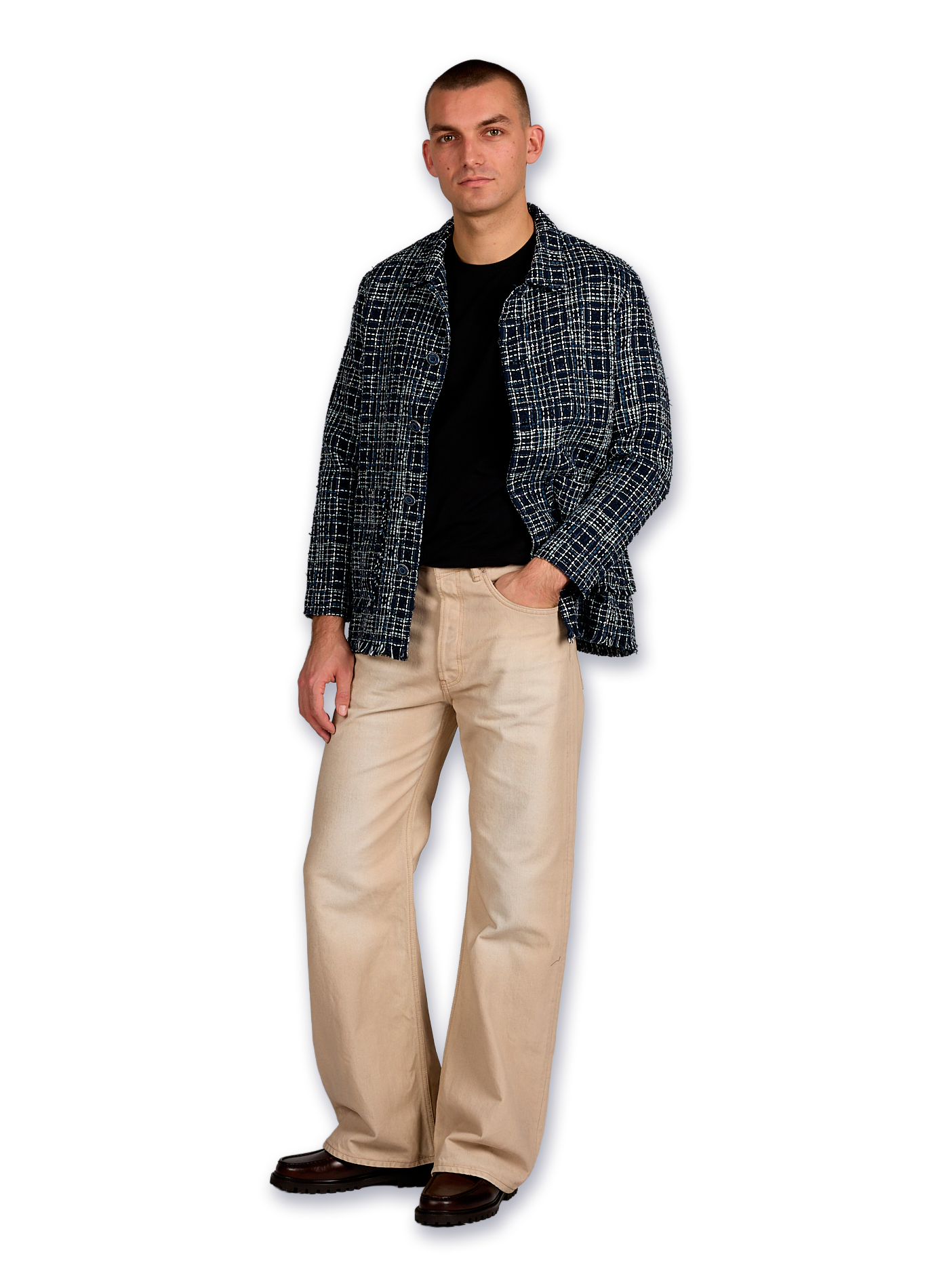 Straight tweed cotton jacket BENJAMIN BENMOYAL Blue