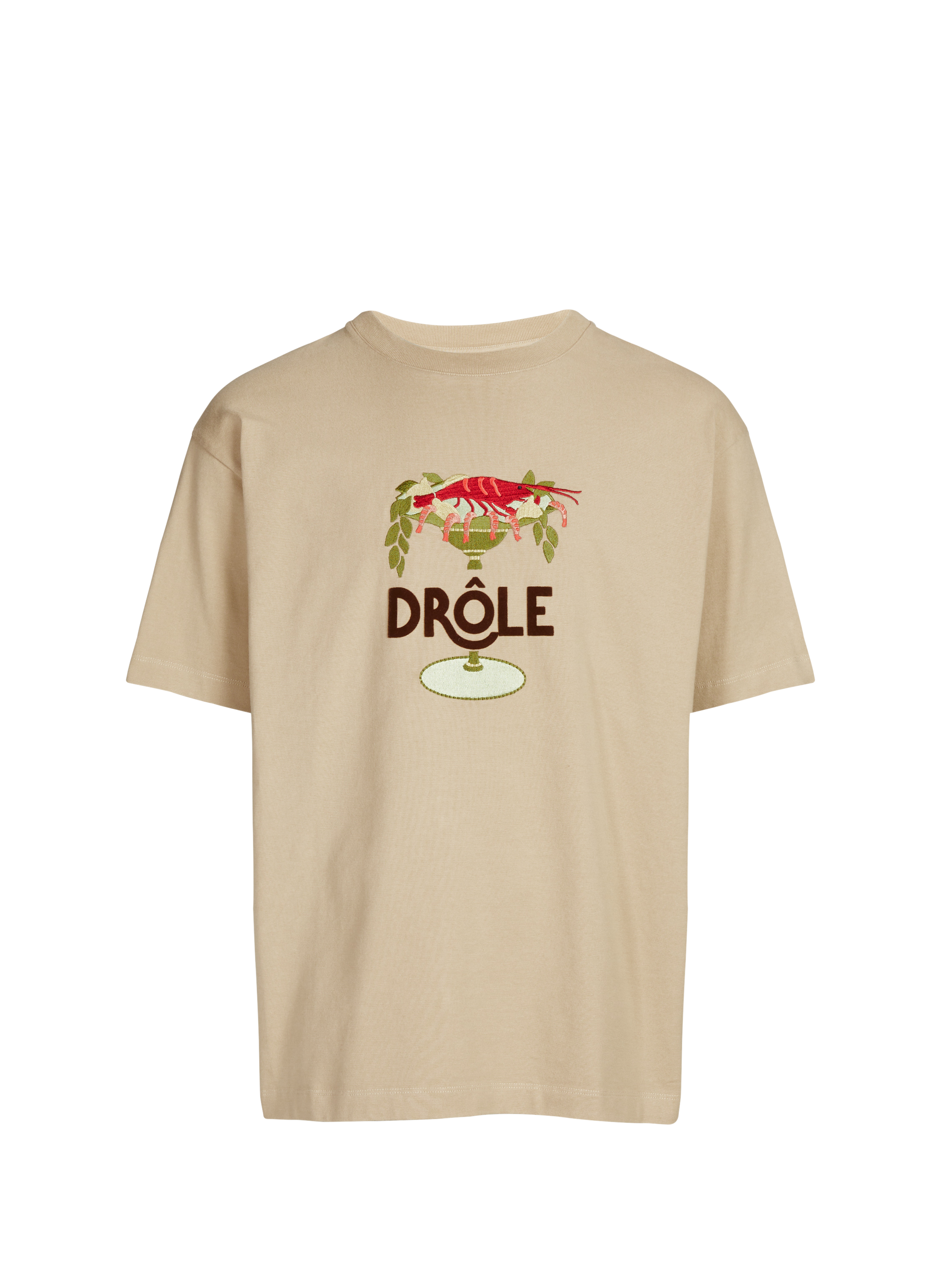T-shirt brodé à col rond en coton DROLE DE MONSIEUR Beige