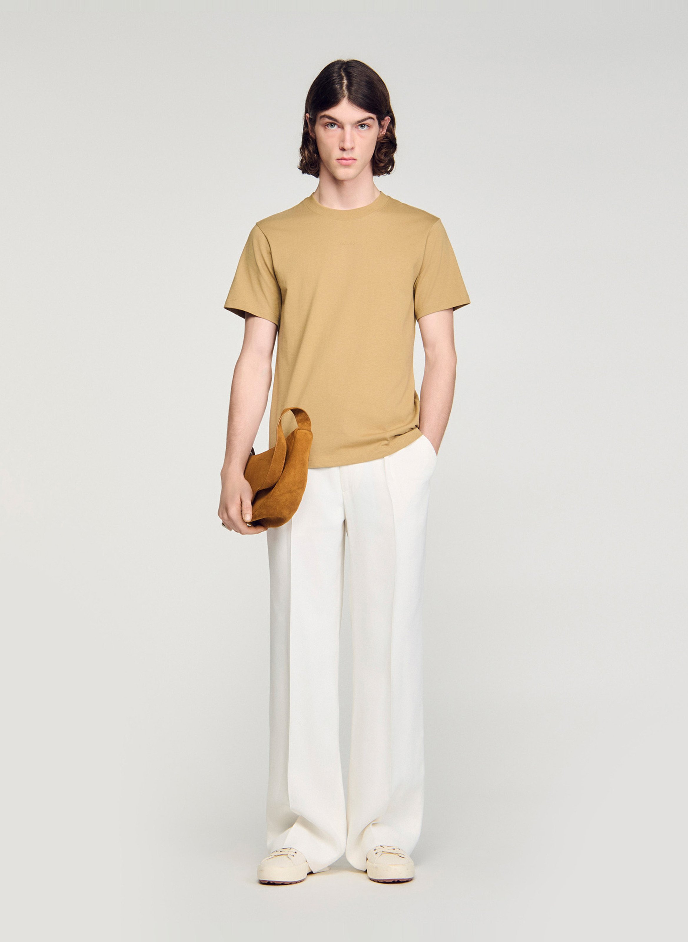 Tee-shirt col rond en coton SANDRO Beige