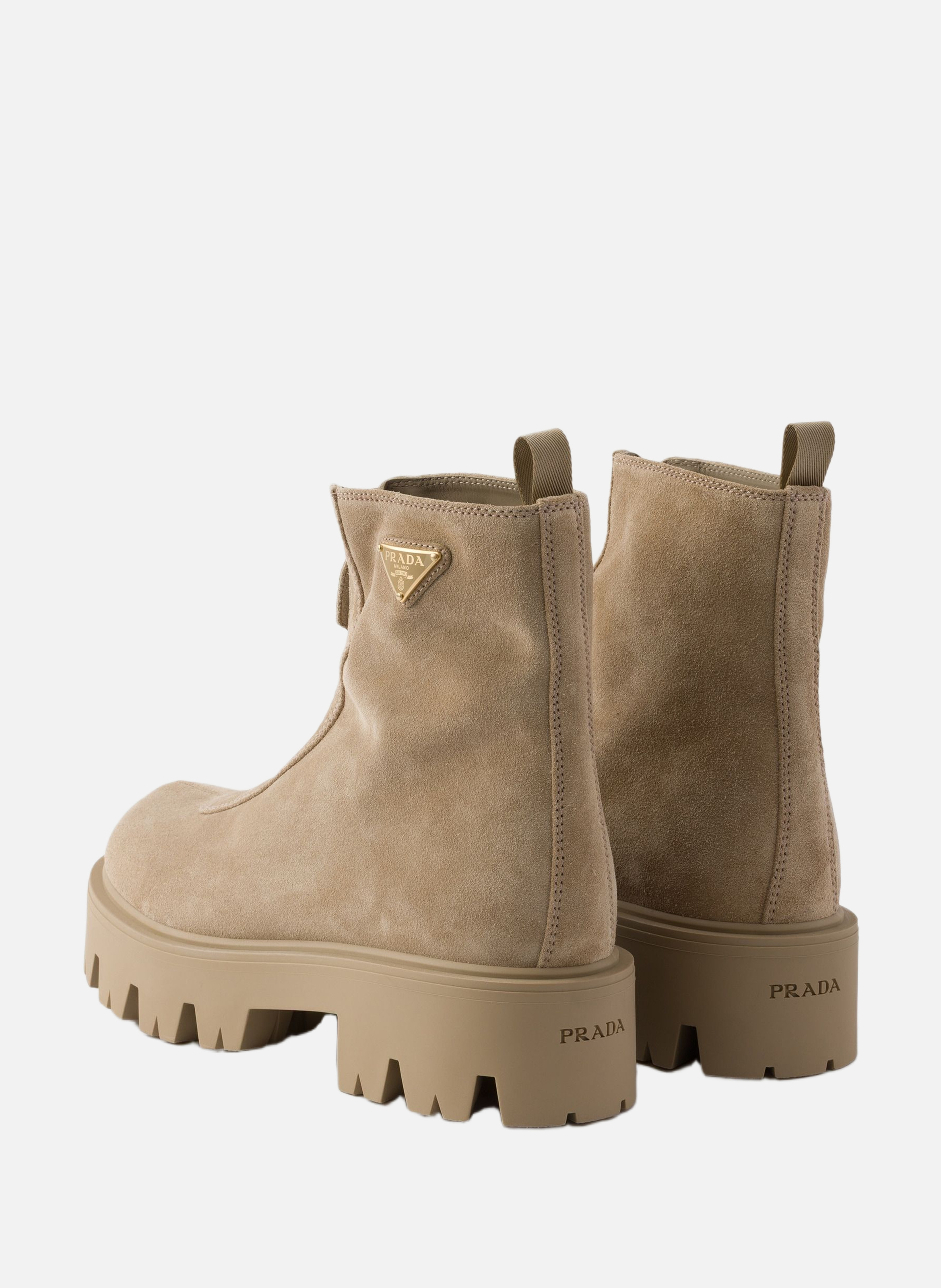 Bottines en veau velours avec fermeture à glissièr PRADA Beige