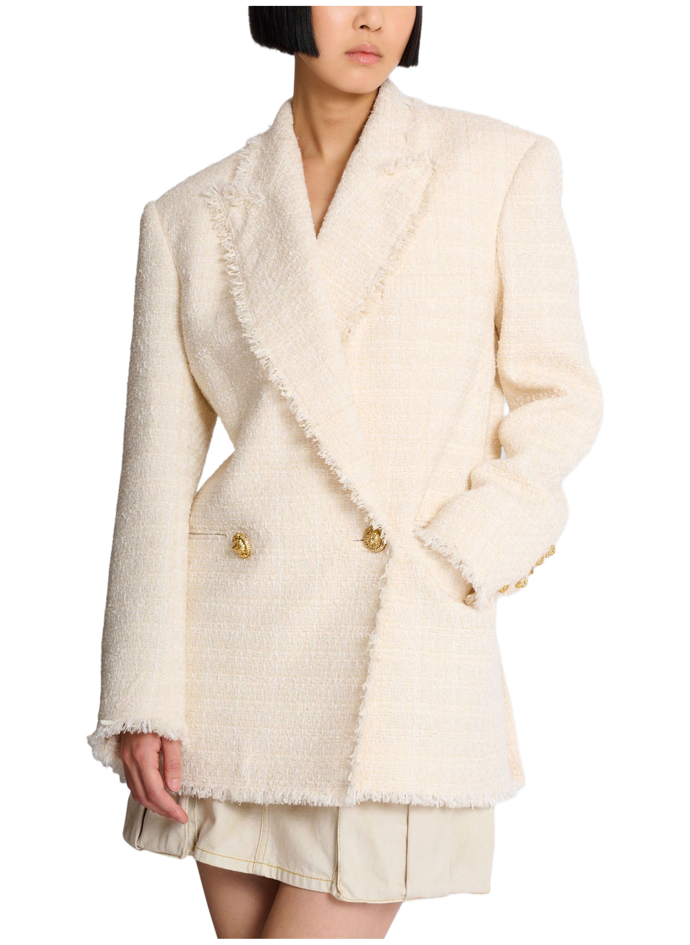 Veste 2 boutons en tweed BALMAIN Blanc
