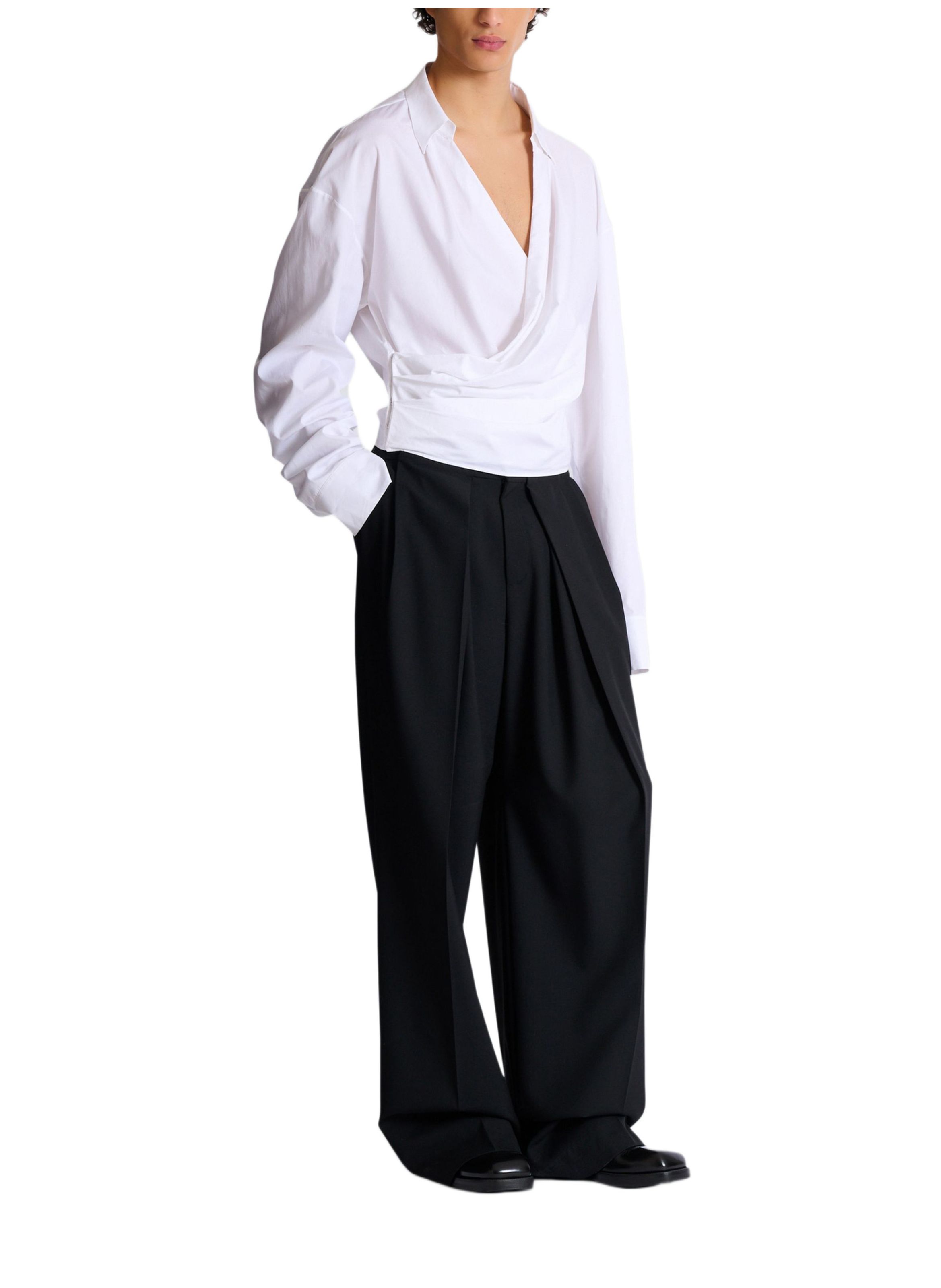 Chemise drapée en popeline de coton BALMAIN Blanc