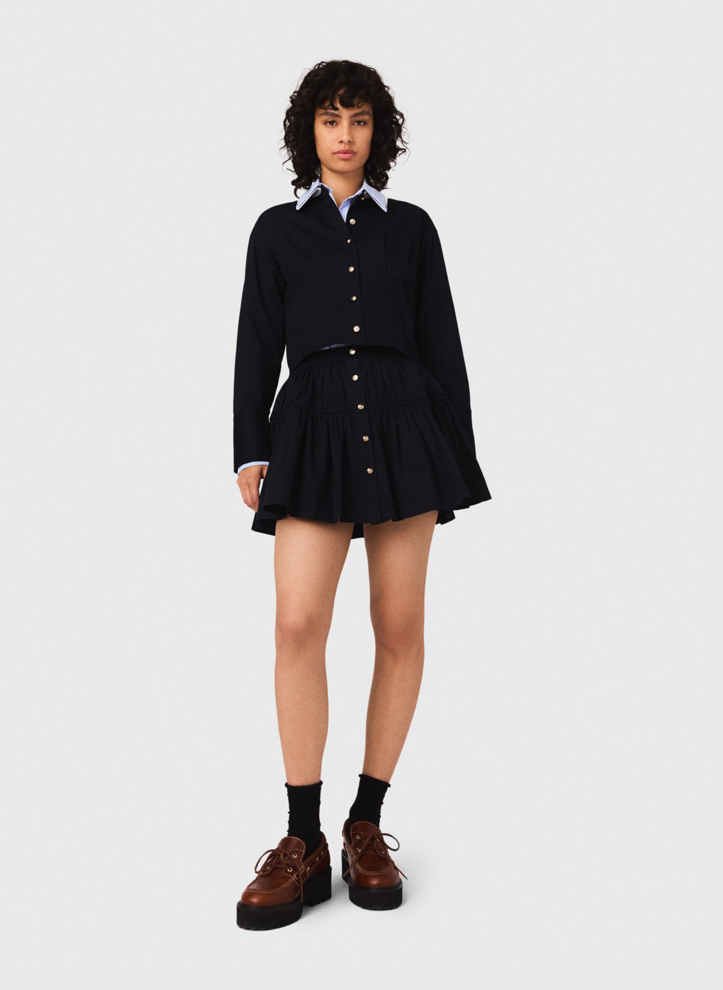 Jupe courte évasée en coton mélangé MAJE Bleu