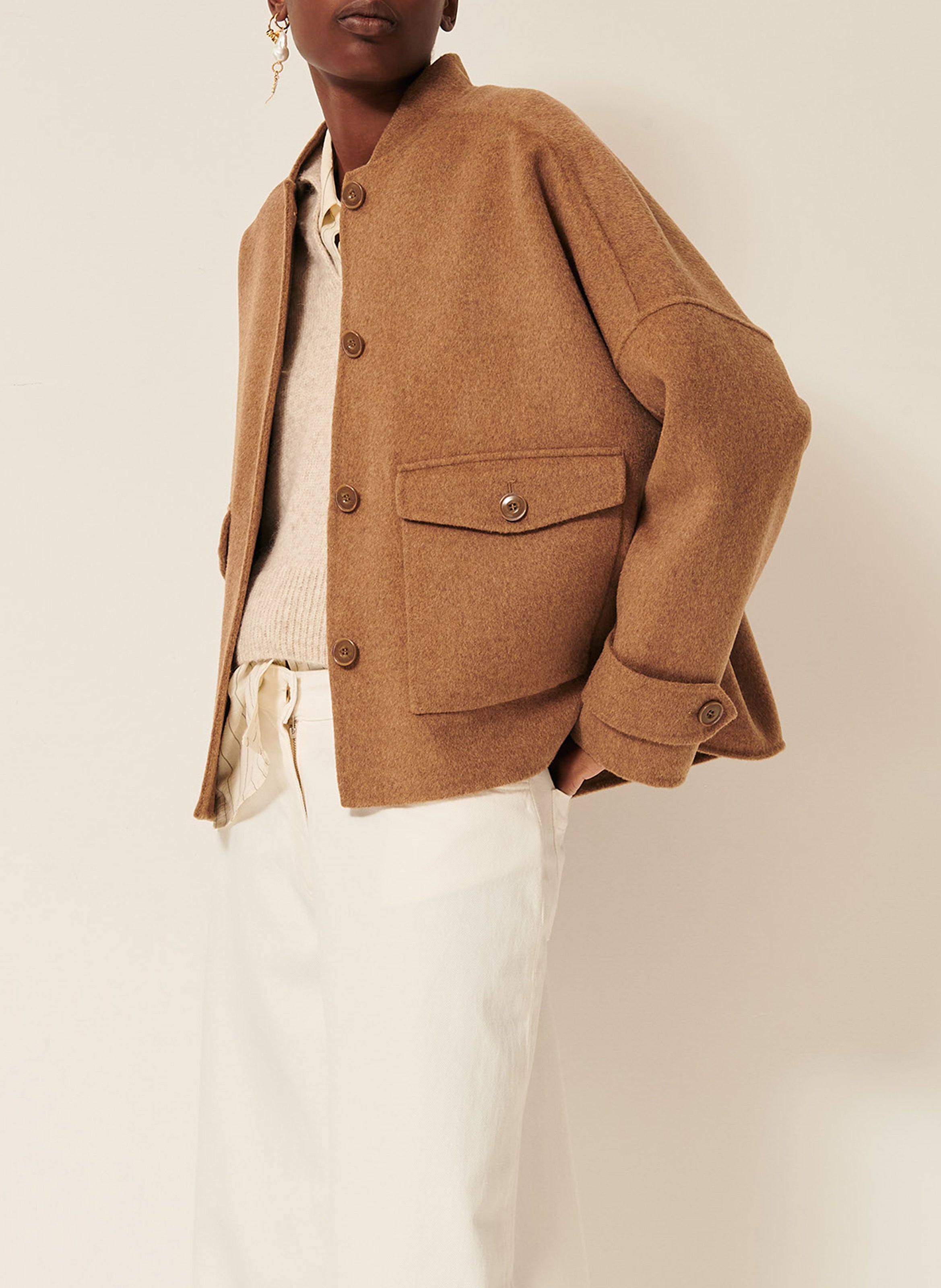 Veste droite en laine mélangée yalespring SESSUN Beige