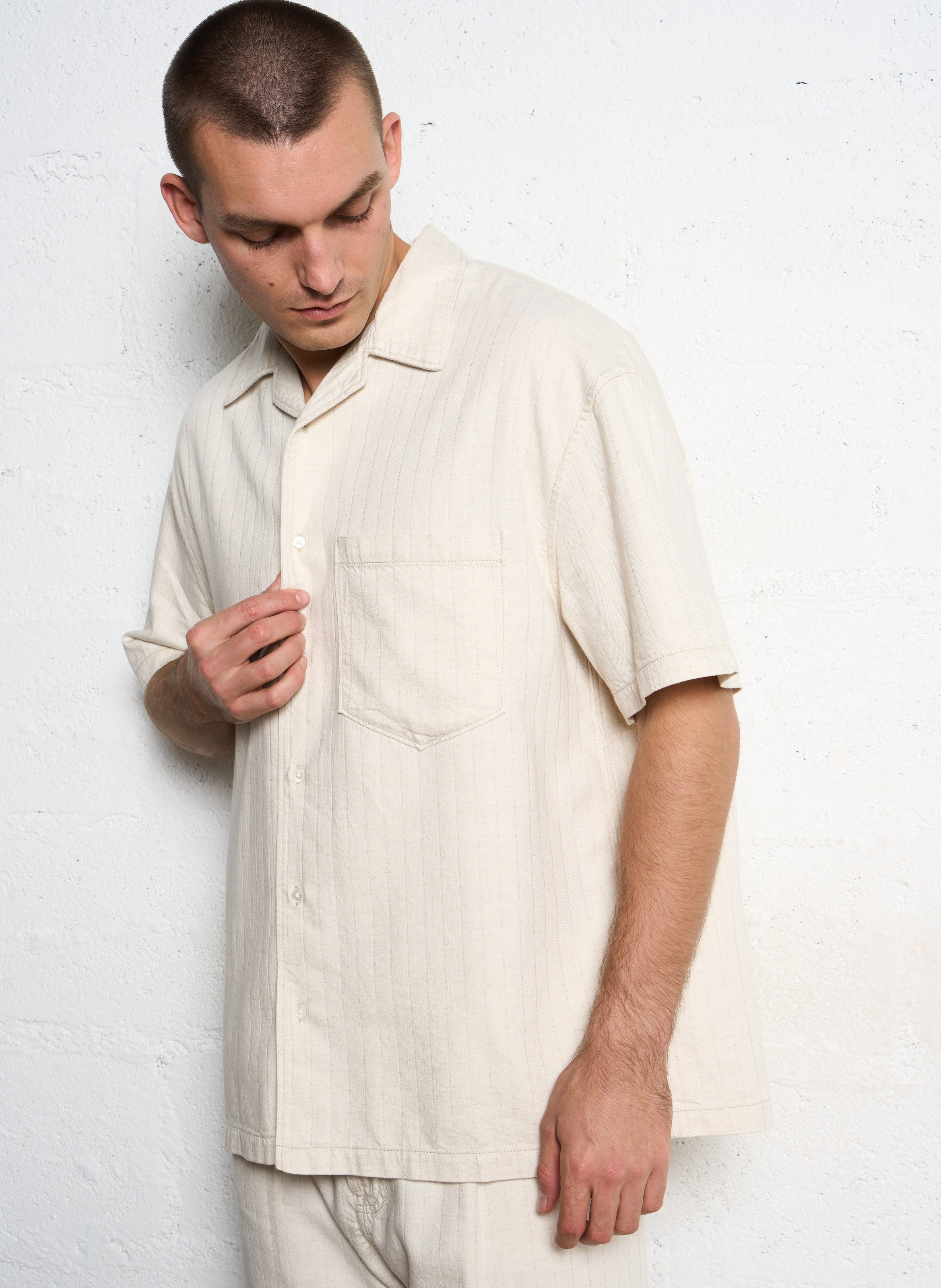 Chemise col classique en coton mélangé IKKS Blanc