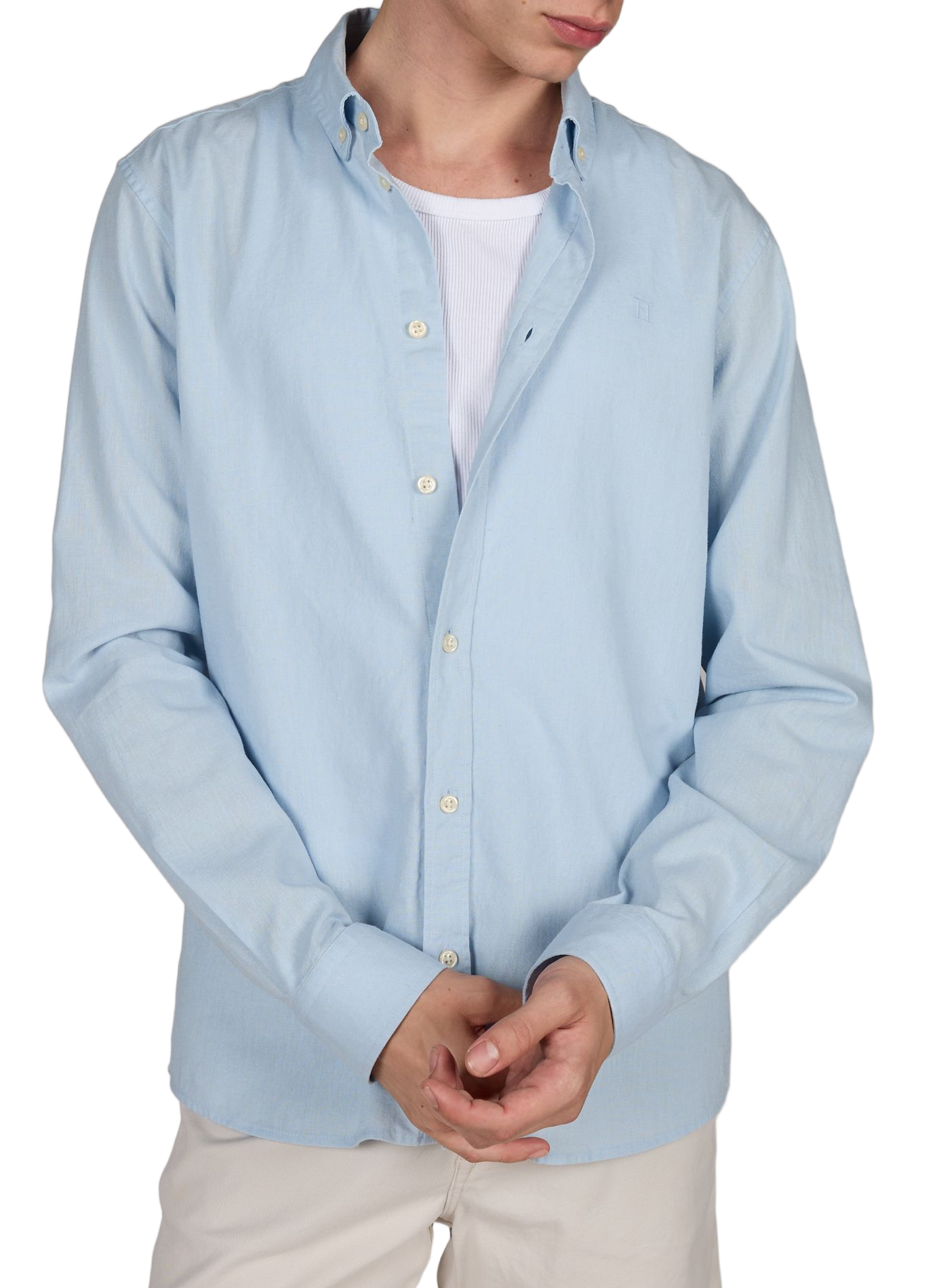 Shirt with American collar in cotton and linen LES DEUX Blue