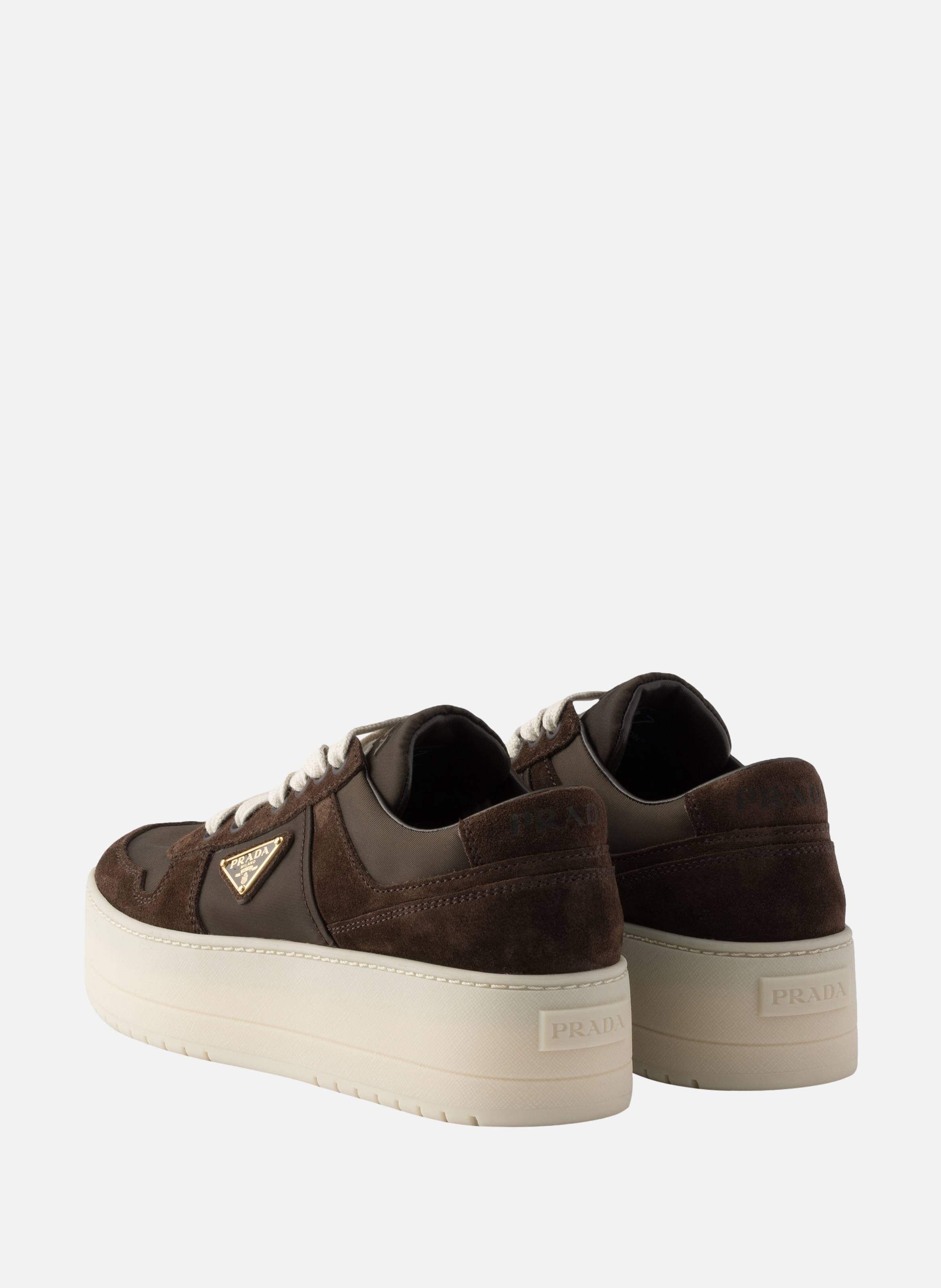 Baskets downtown bold en re-nylon et en daim PRADA Marron