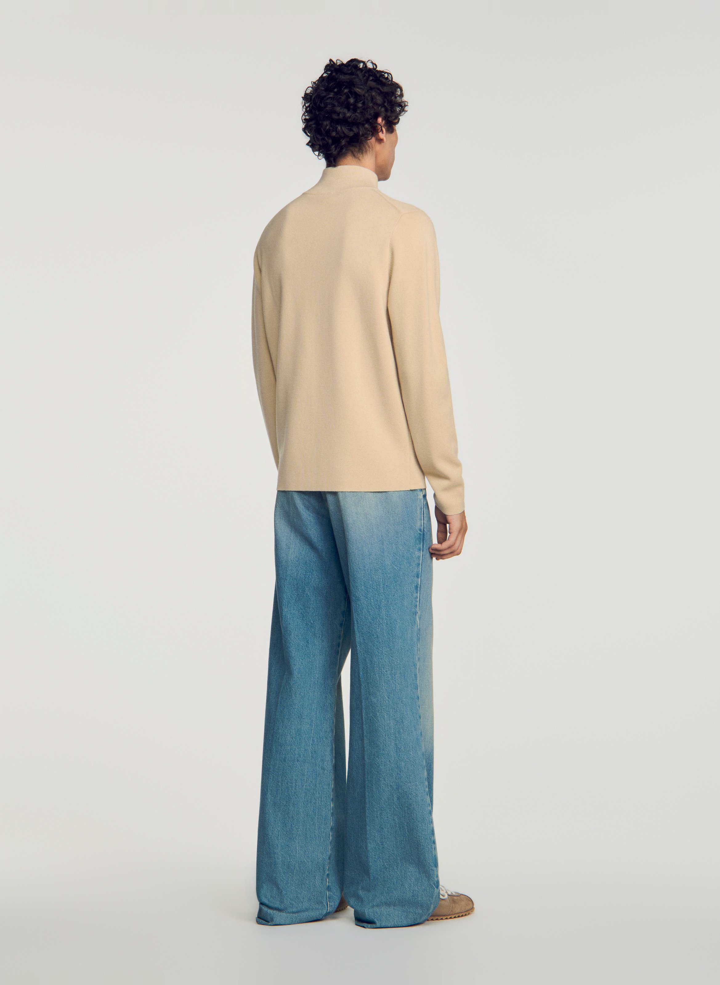 Pull col montant zippé en laine SANDRO Beige