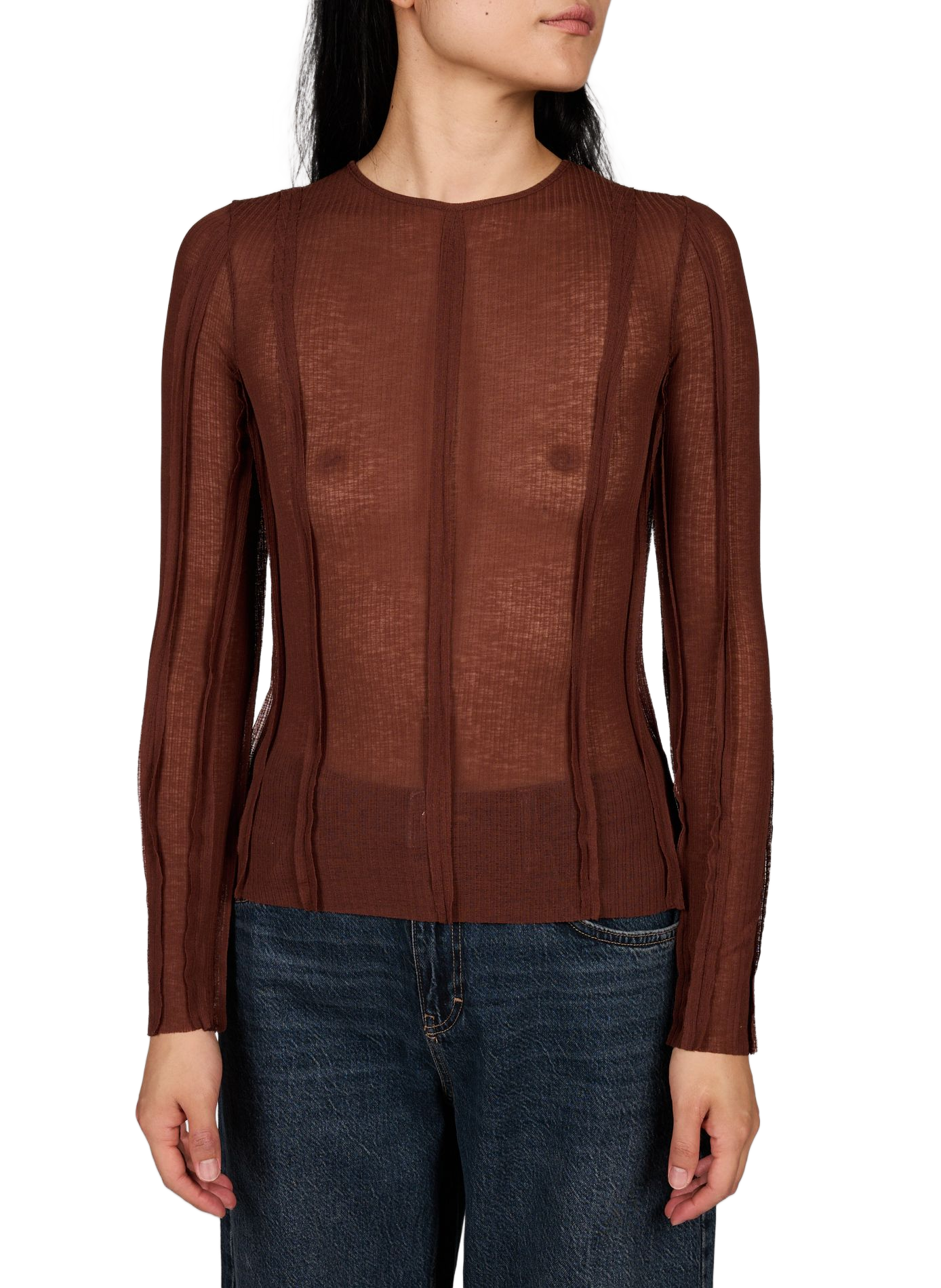 Eng anliegendes T-Shirt Belma mit langen Ärmeln TOPSHOP Braun