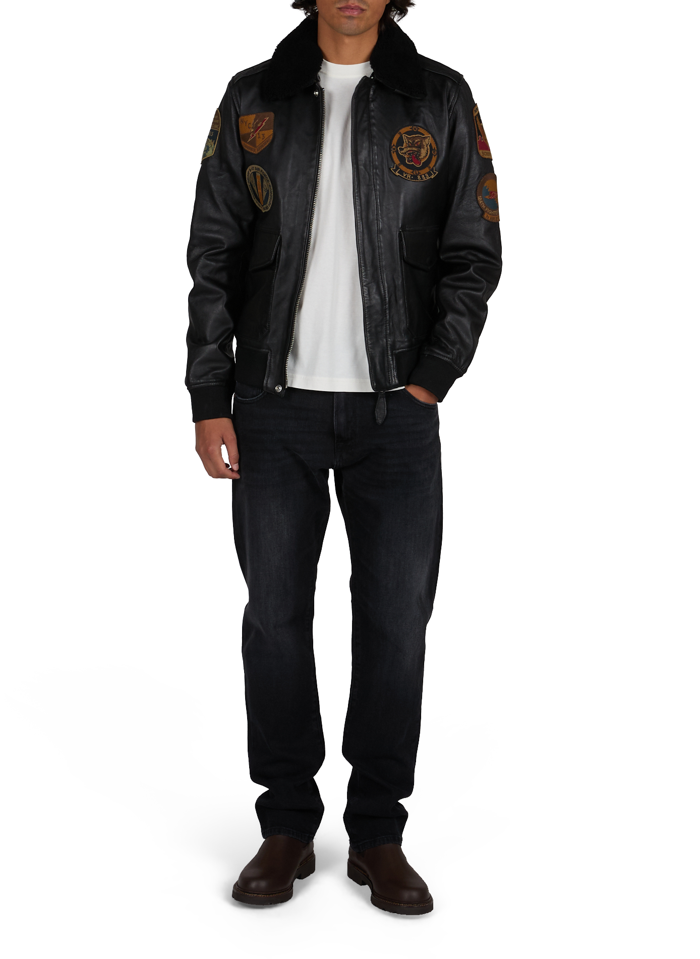 Lederblouson mit Patch SCHOTT Schwarz