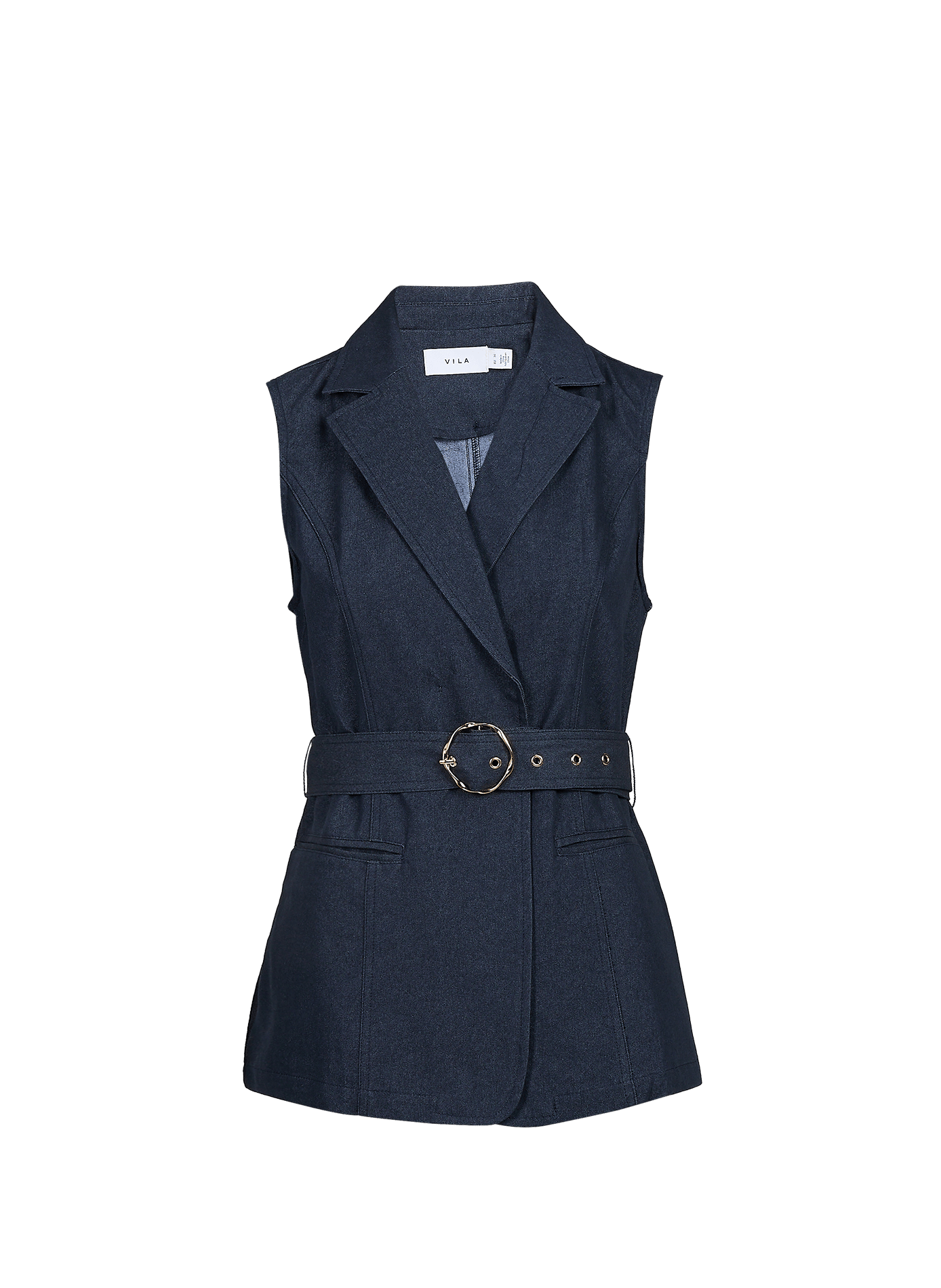 Fitted denim jacket Vizella with tailored collar in blended cotton. VILA Blue