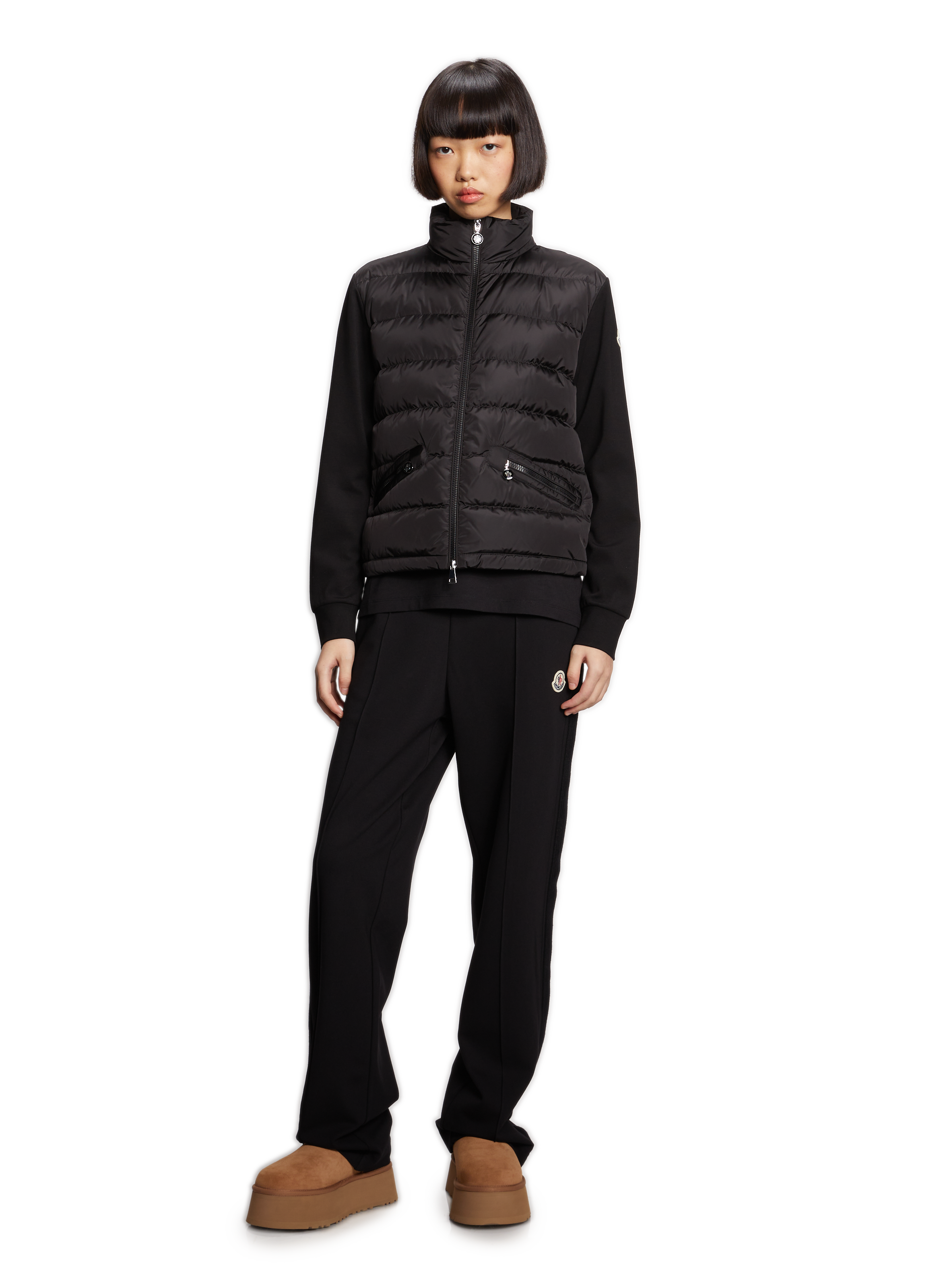 Veste bi-matière avec empiècements matelassés Noir