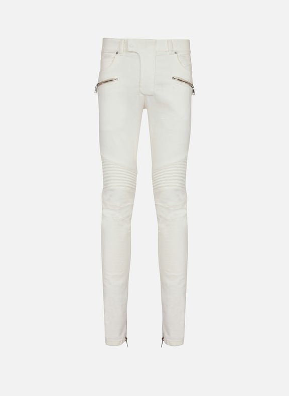 Jean biker en denim white Blanc by BALMAIN BALMAIN Jean biker en denim white Blanc