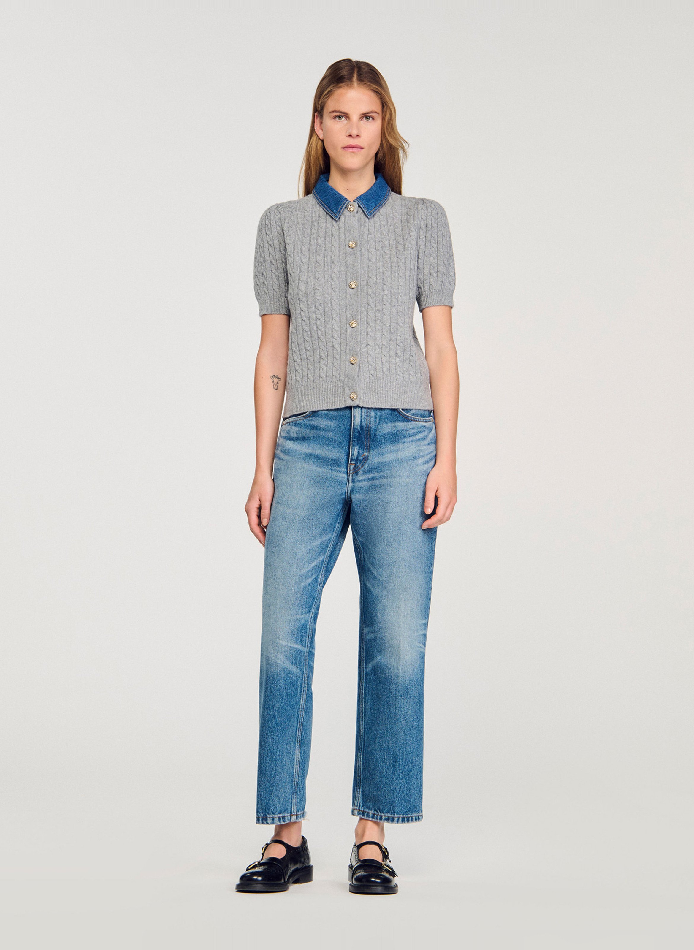 Cardigan droit en laine mélangée SANDRO Gris