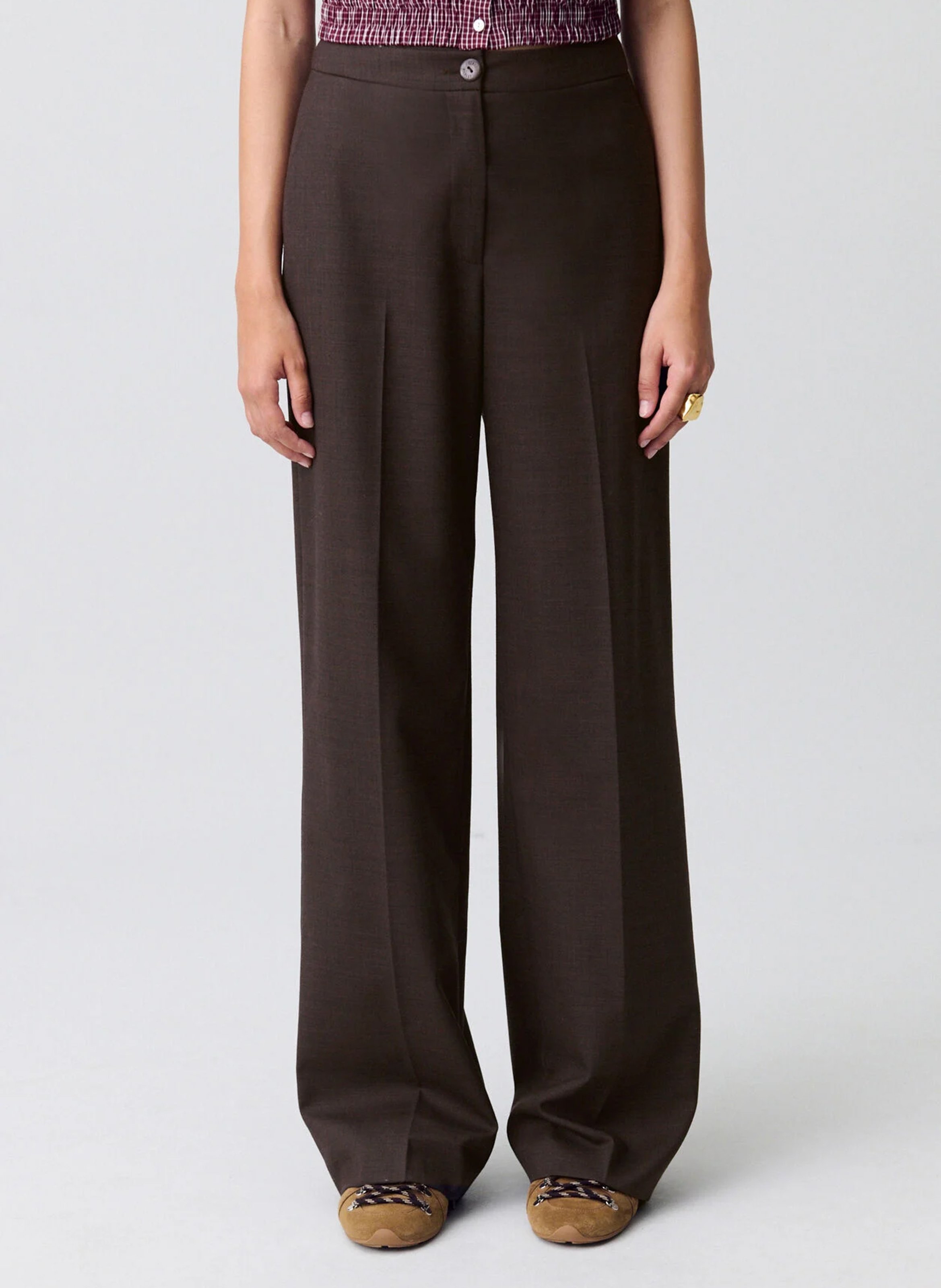 Pantalon droit uni en laine mélangée pistouni CLAUDIE PIERLOT Marron