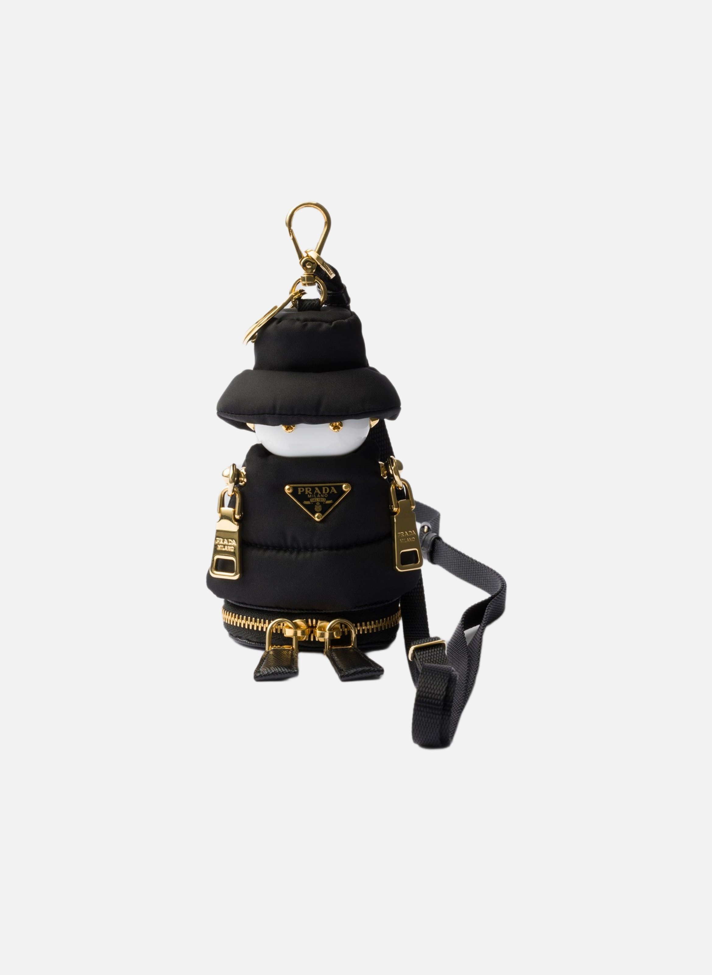 Charm porte-clés soft robot en re-nylon PRADA Noir