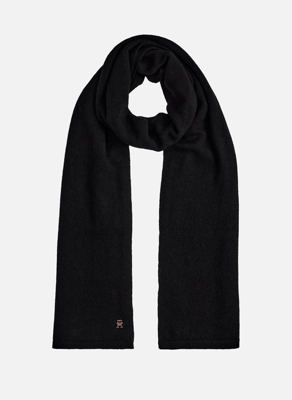 Cashmere logo scarf Black by TOMMY HILFIGER TOMMY HILFIGER Cashmere logo scarf Black
