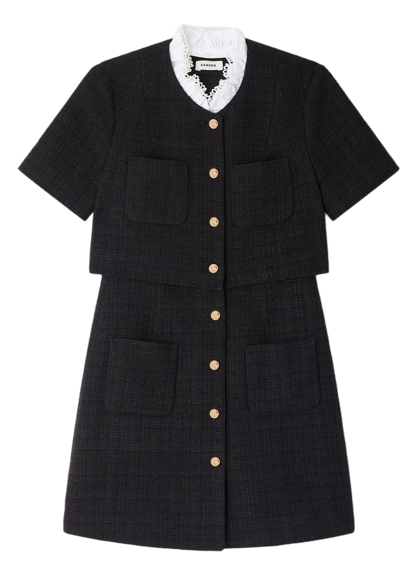 Robe courte col rond en coton mélangé SANDRO Noir