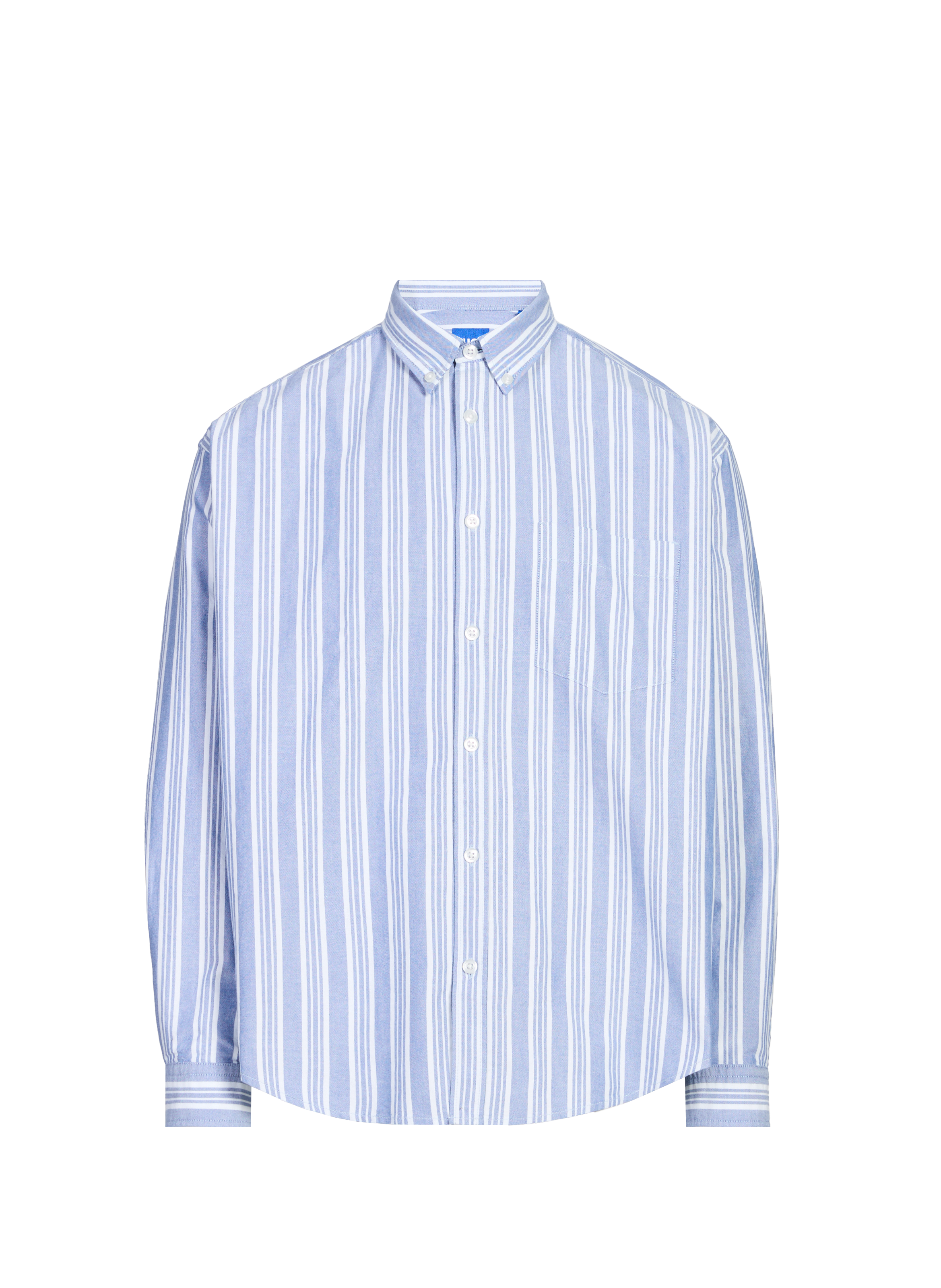 Striped cotton American collar shirt HUGO BLUE Blue