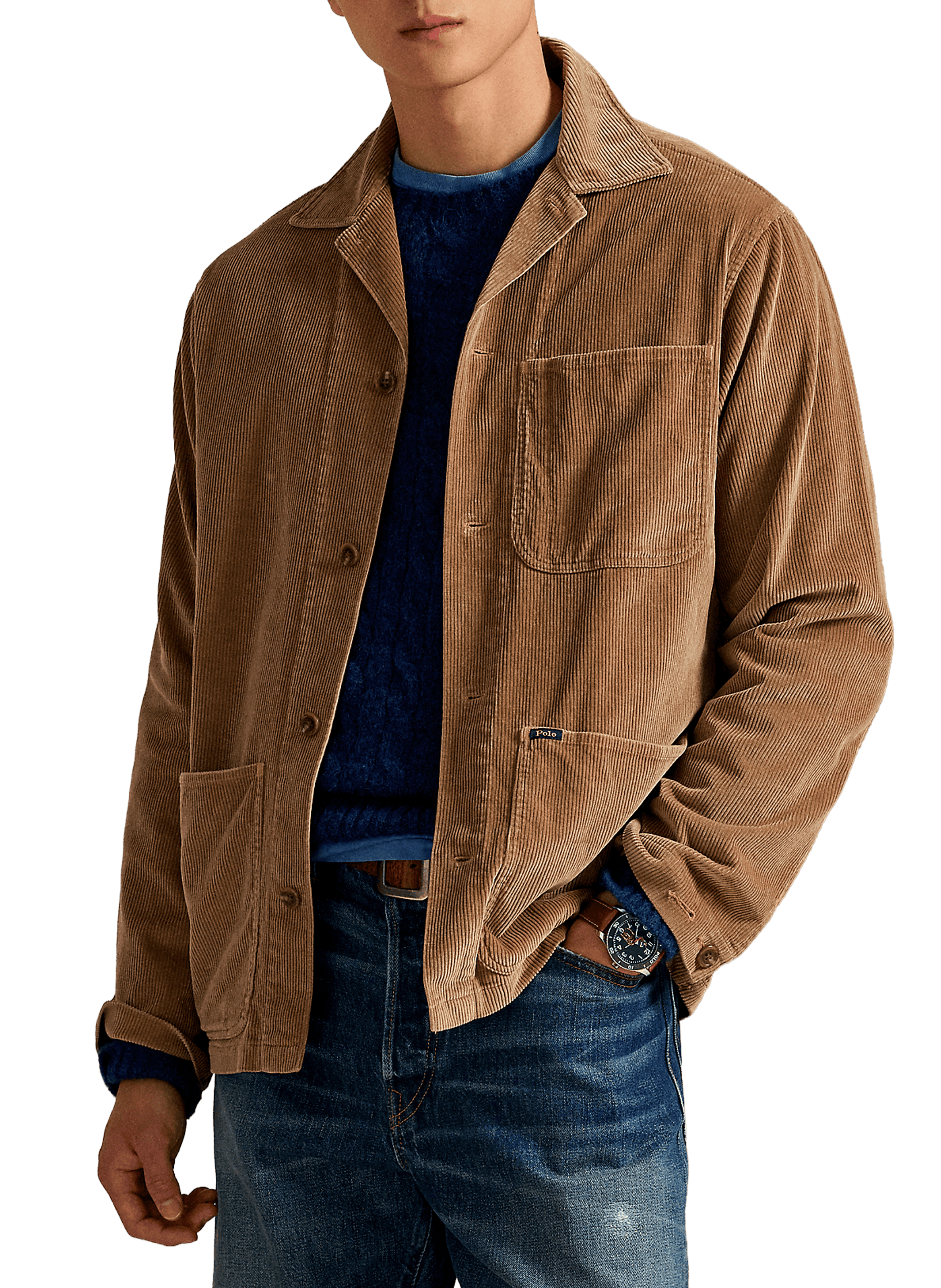 POLO RALPH LAUREN Chemise col classique manches contrastantes en coton Khaki