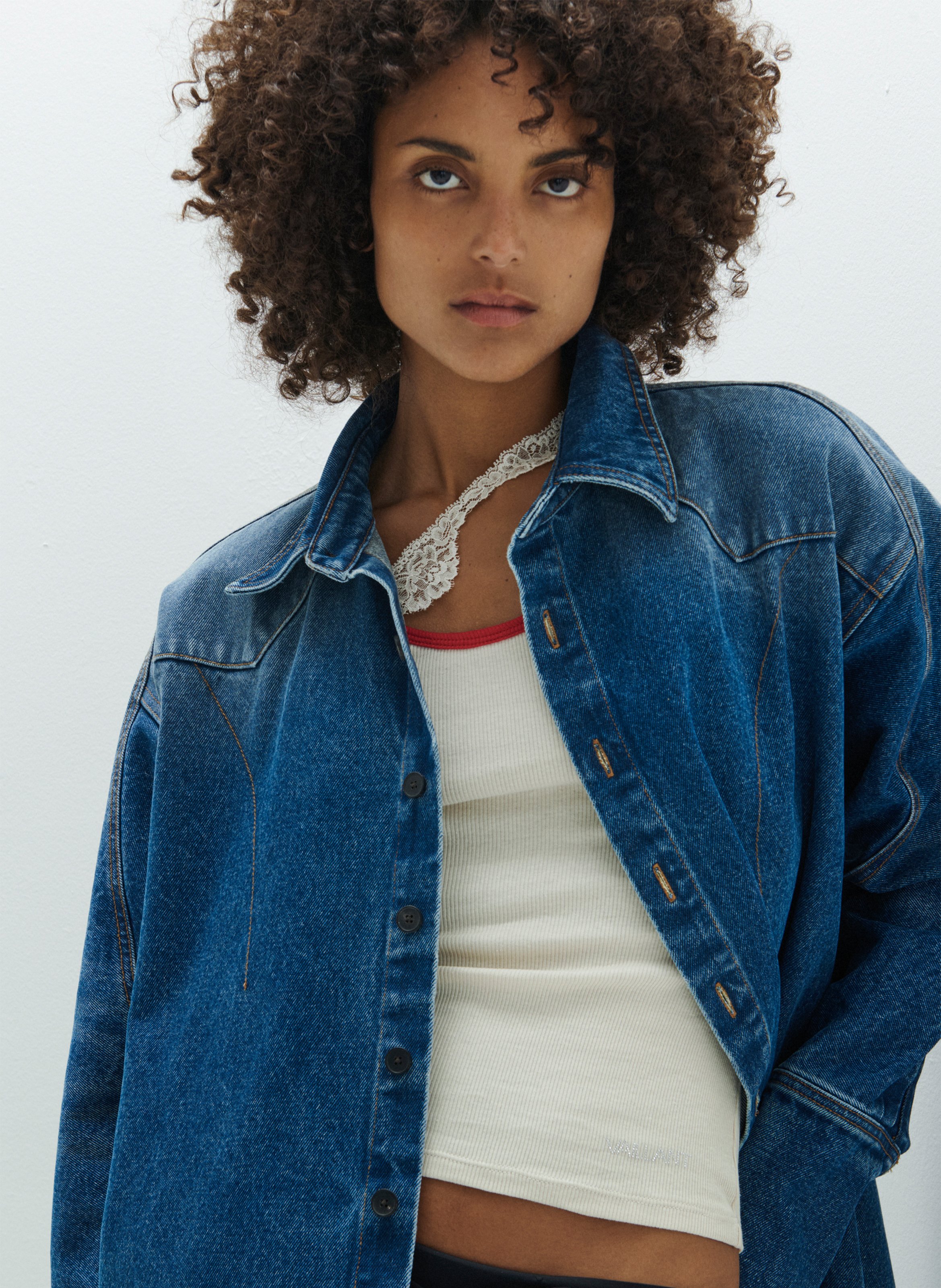 Débardeur côtelé avec encolure ornée de dentelle VAILLANT Blanc