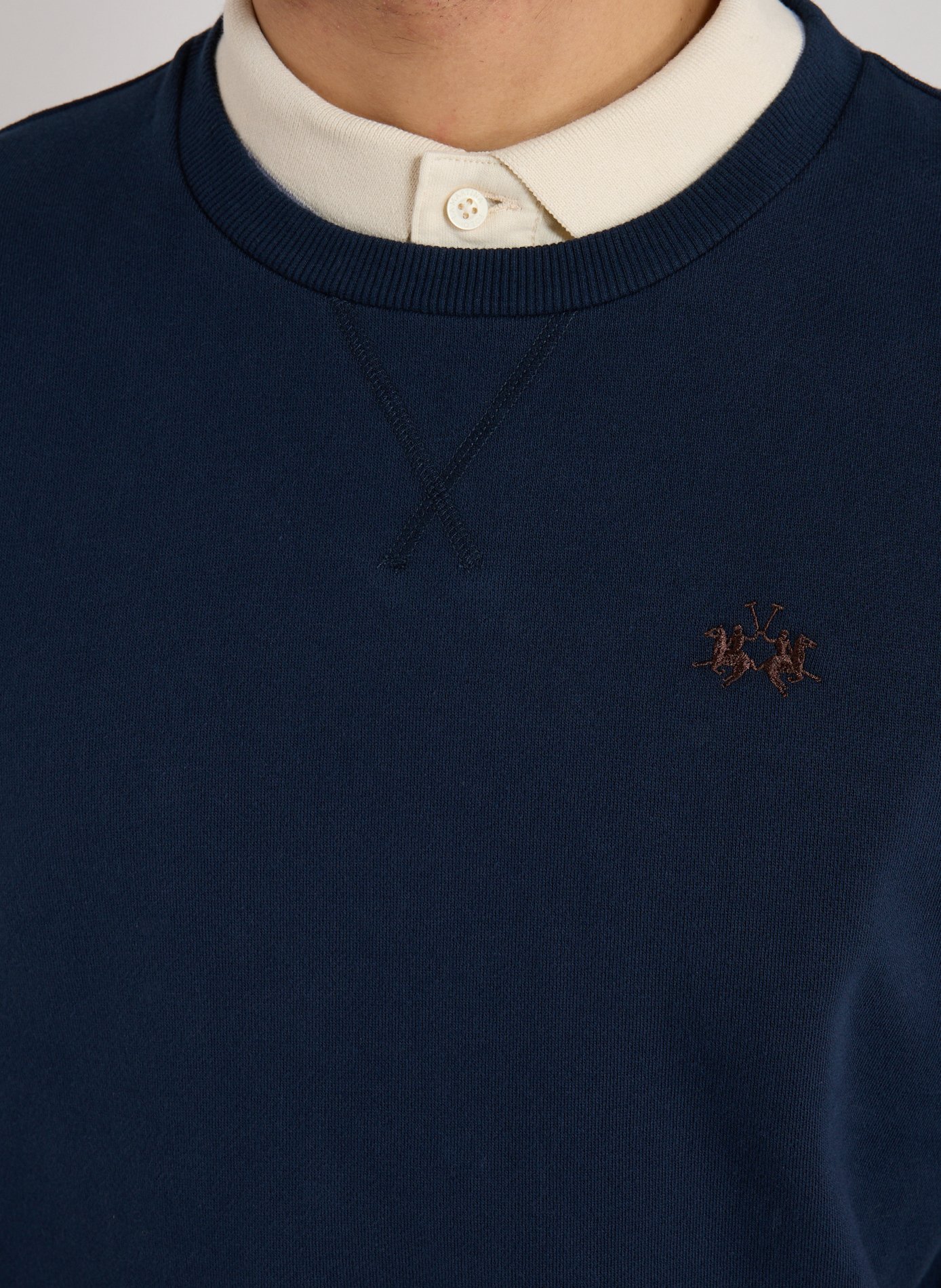 Pull droit col rond en coton LA MARTINA Bleu