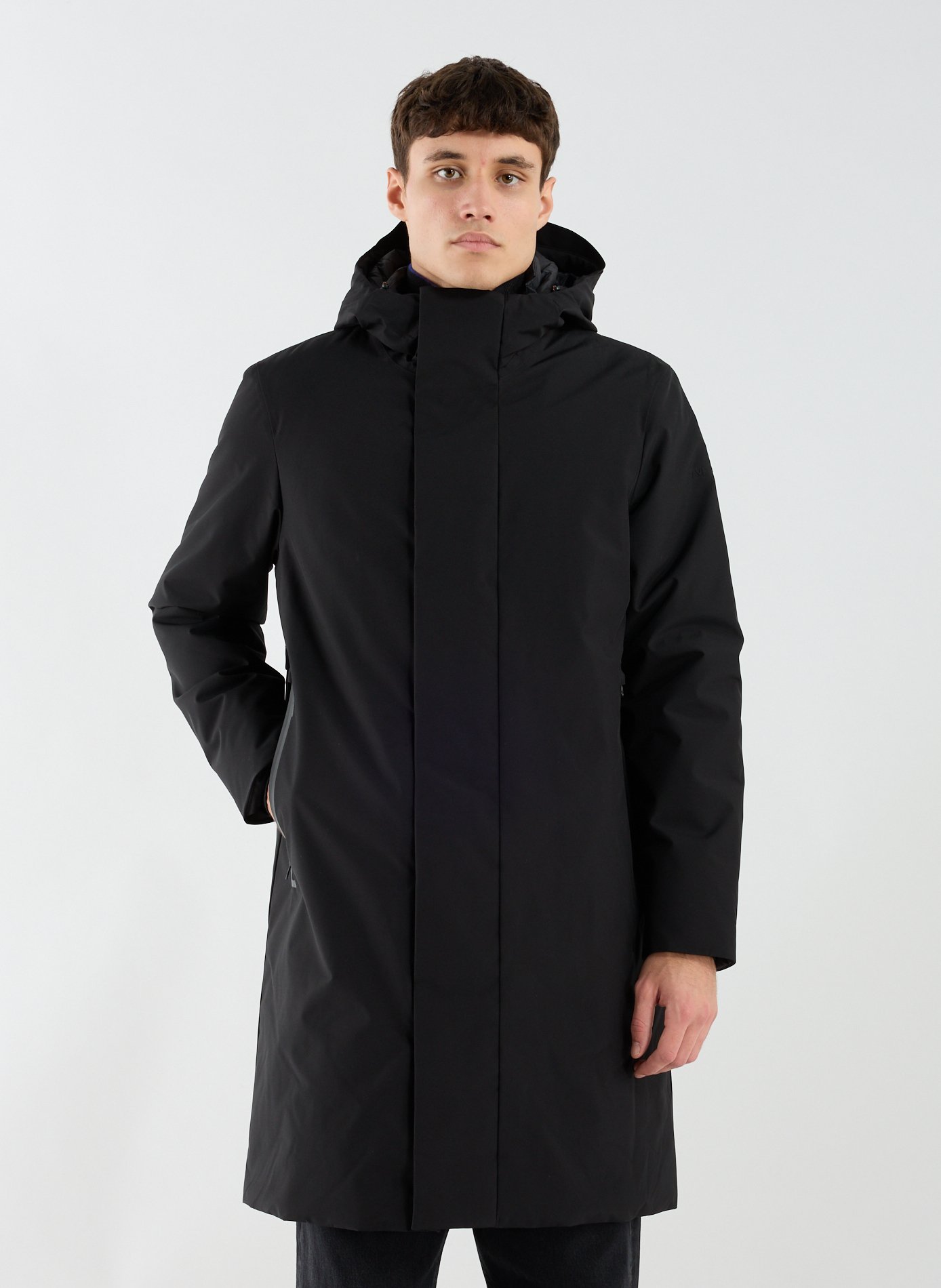 SAVE THE DUCK Long hooded jacket Black