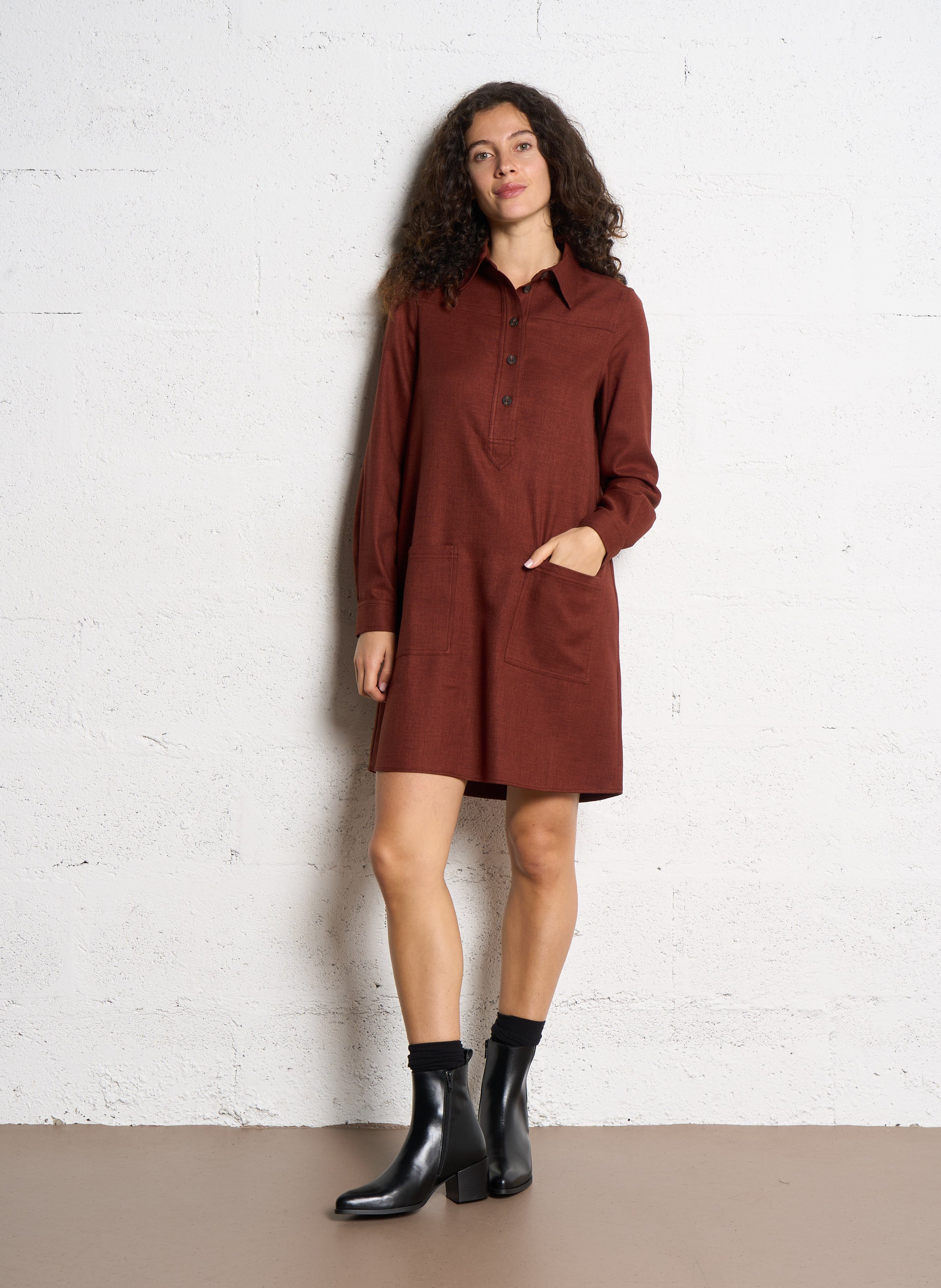 Robe droite unie à col polo boutonné rise MAISON 123 Rouge