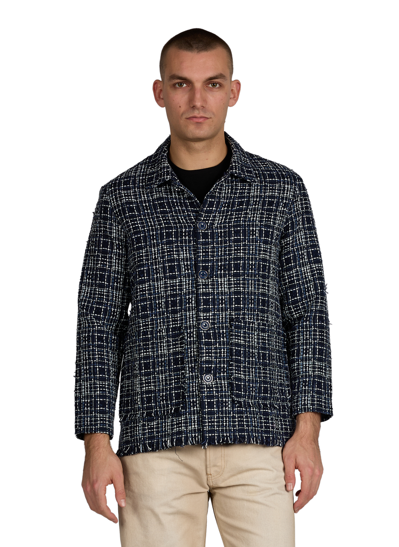 Straight tweed cotton jacket BENJAMIN BENMOYAL Blue