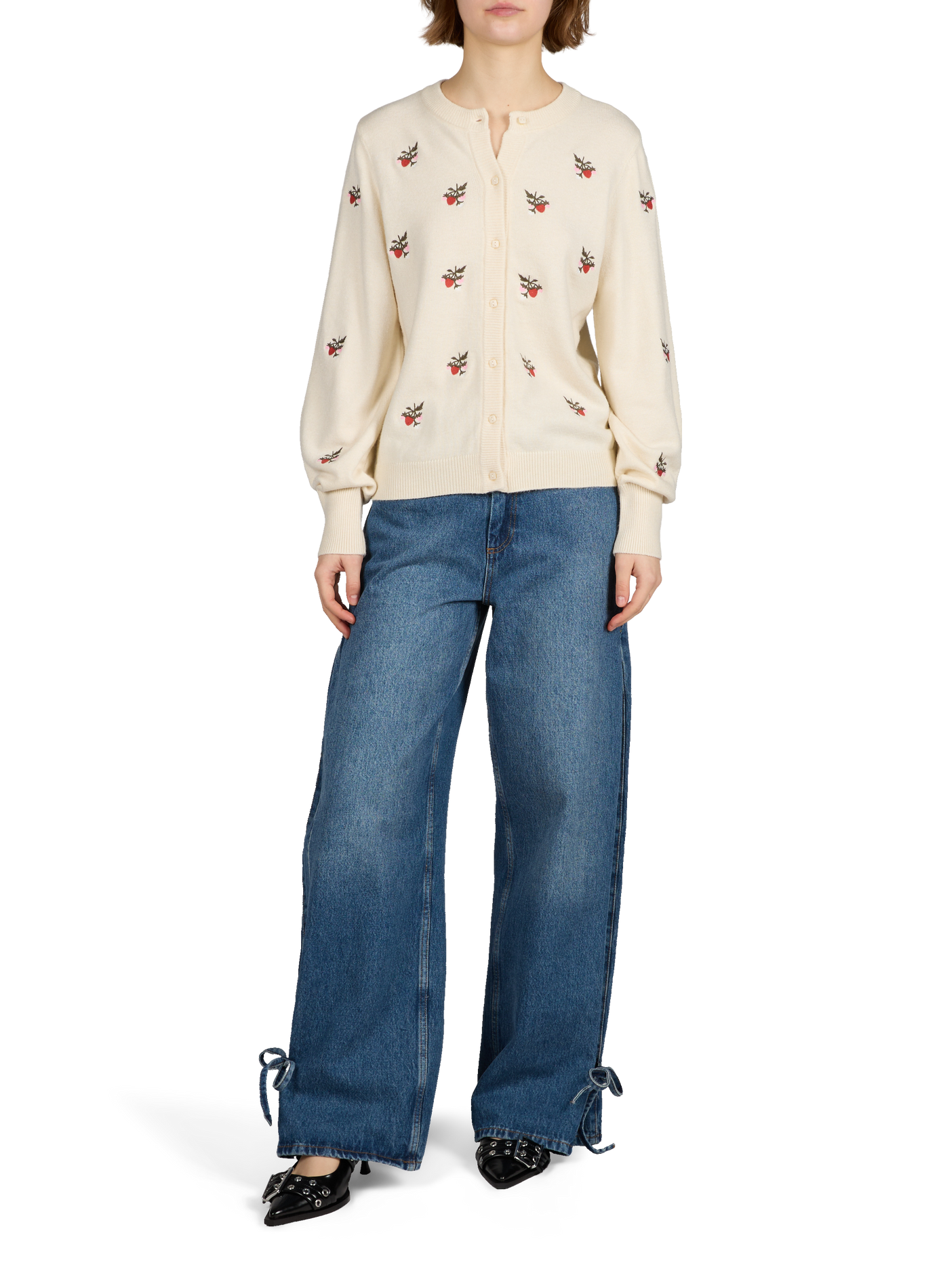 Cardigan avec broderie à motif OBJECT Beige