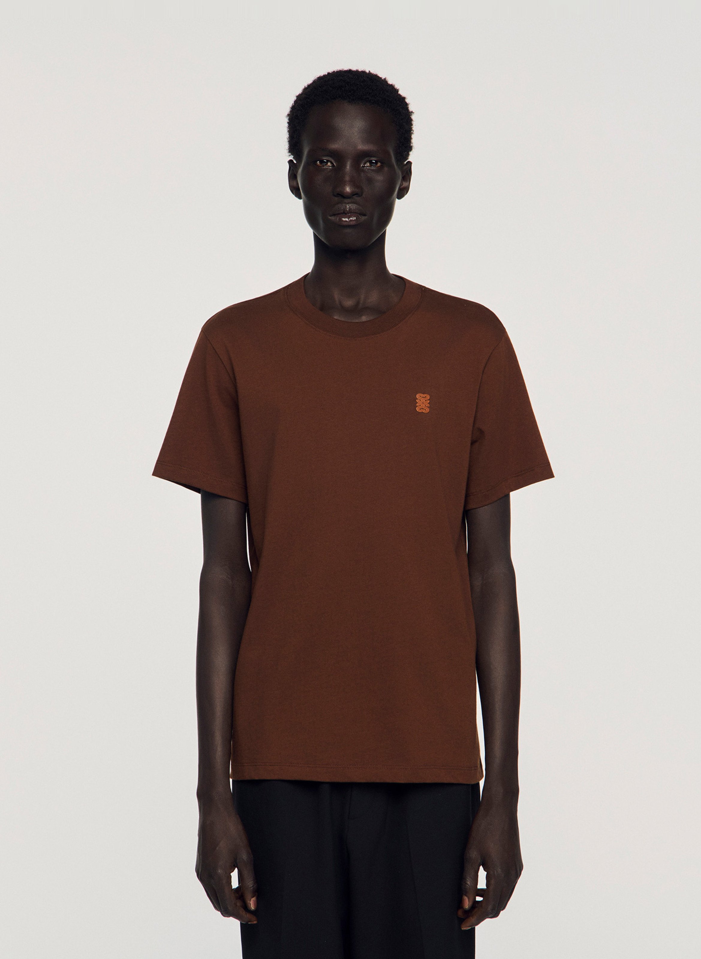 Tee-shirt col rond en coton SANDRO Marron