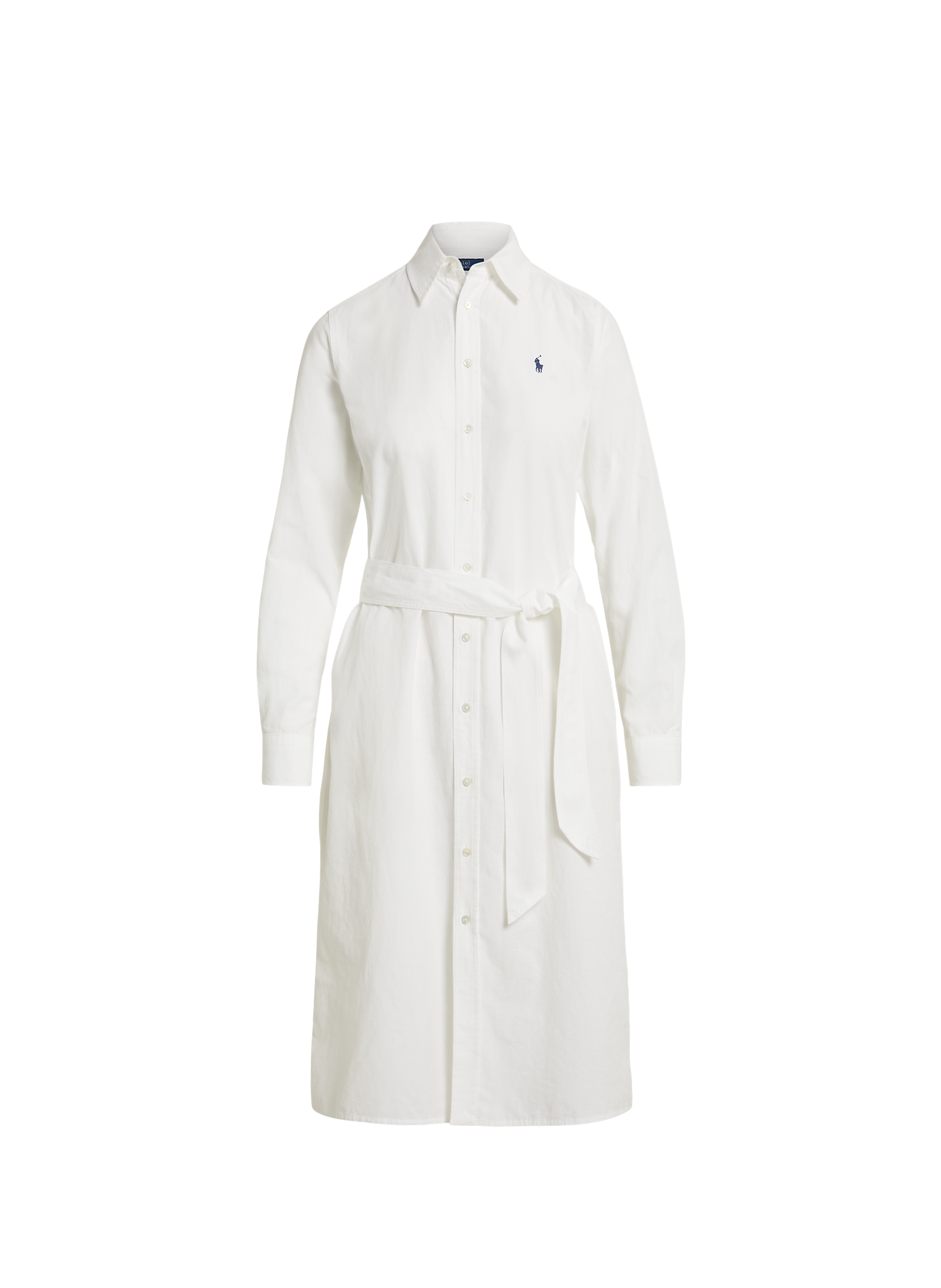 Robe chemise midi ceinturée en coton et lin POLO RALPH LAUREN Blanc