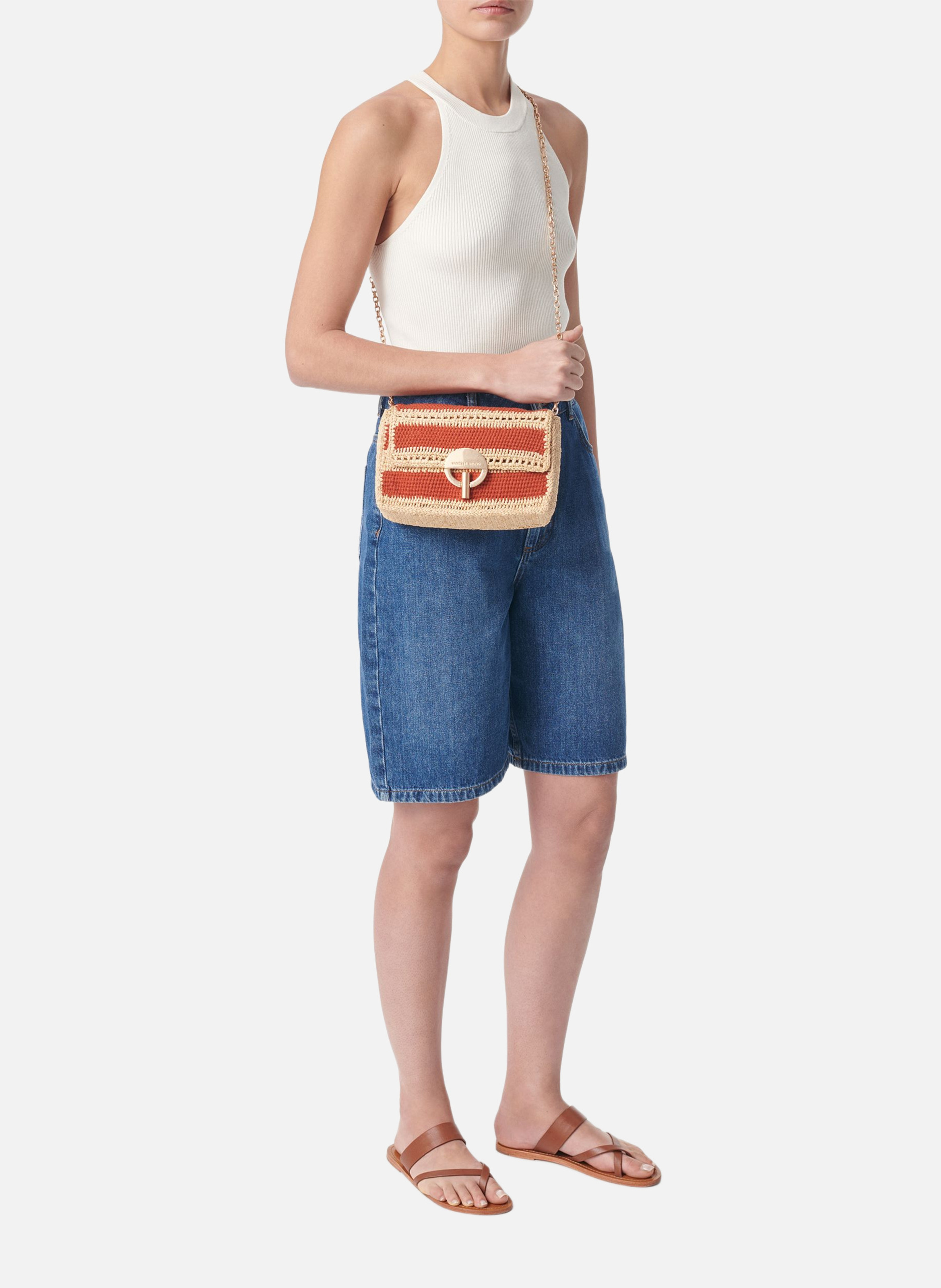 Moyen sac moon en raphia et coton VANESSA BRUNO Orange