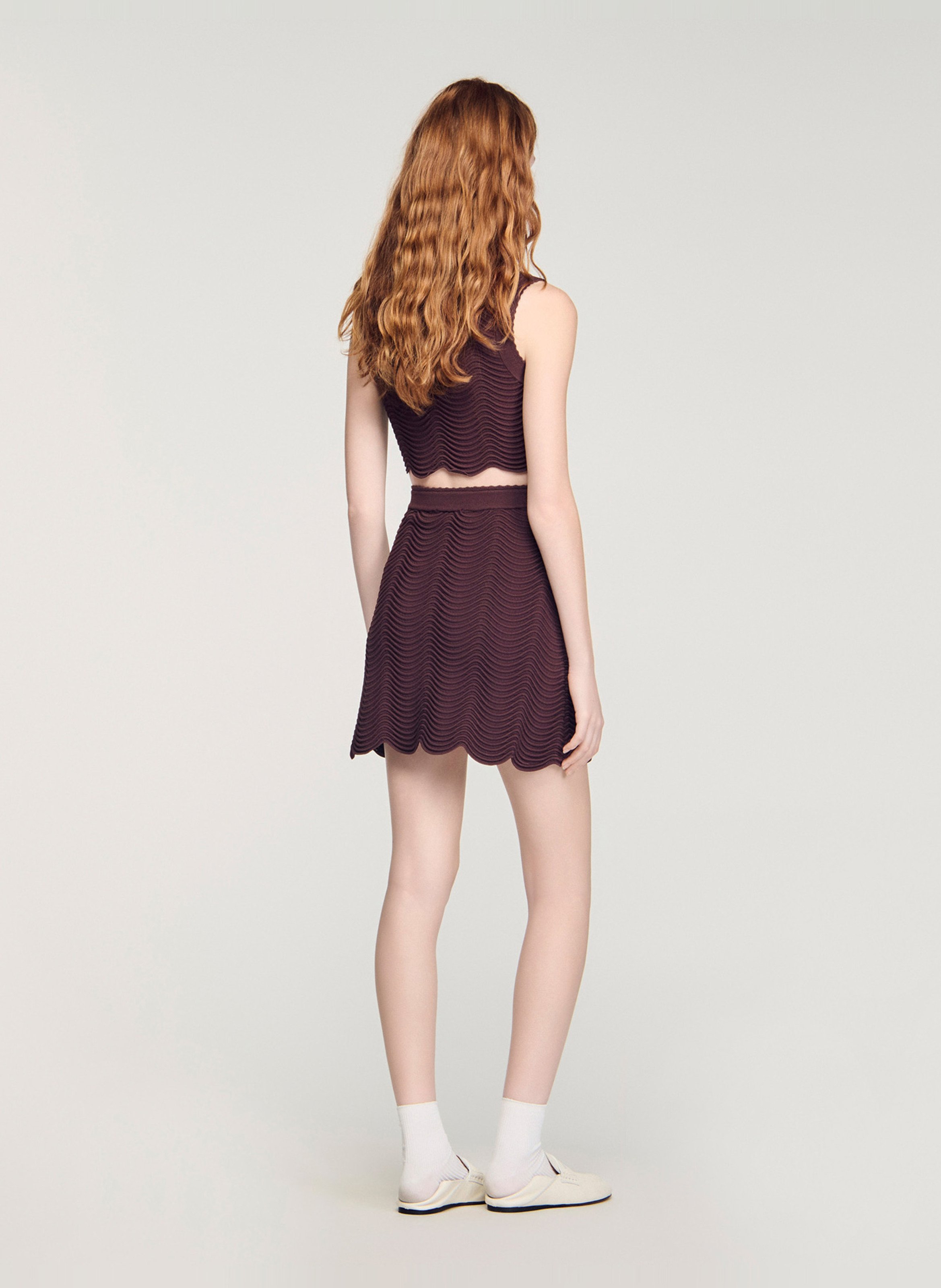 Jupe évasée en maille SANDRO Marron