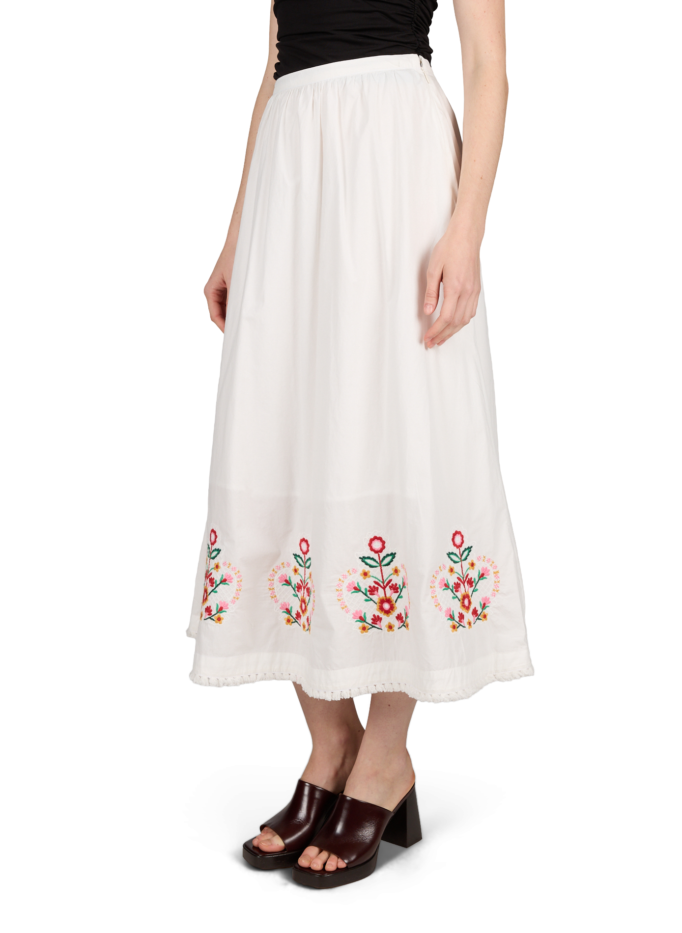 Long floral cotton Paola maxi skirt LOUISE MISHA White